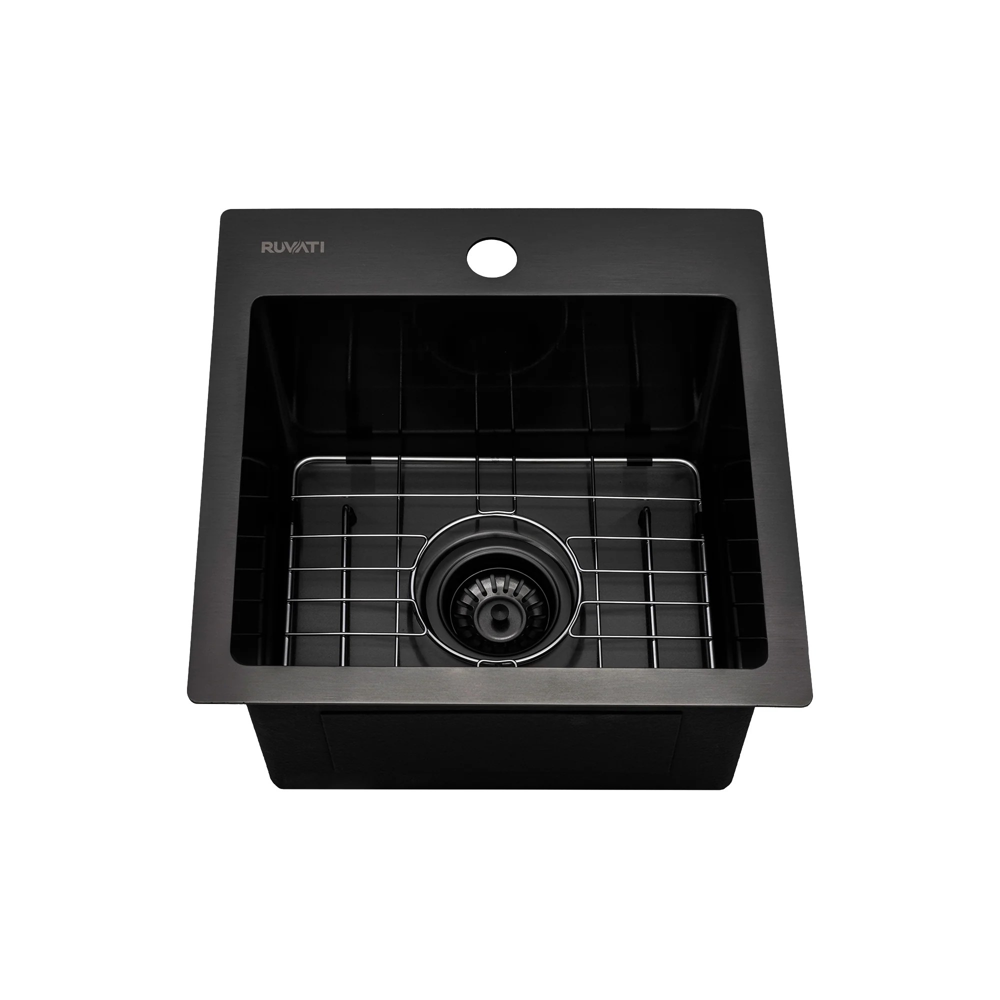 15 inch Gunmetal Black Stainless Steel Drop-in Topmount Bar Prep Sink Single Bowl - Image 2