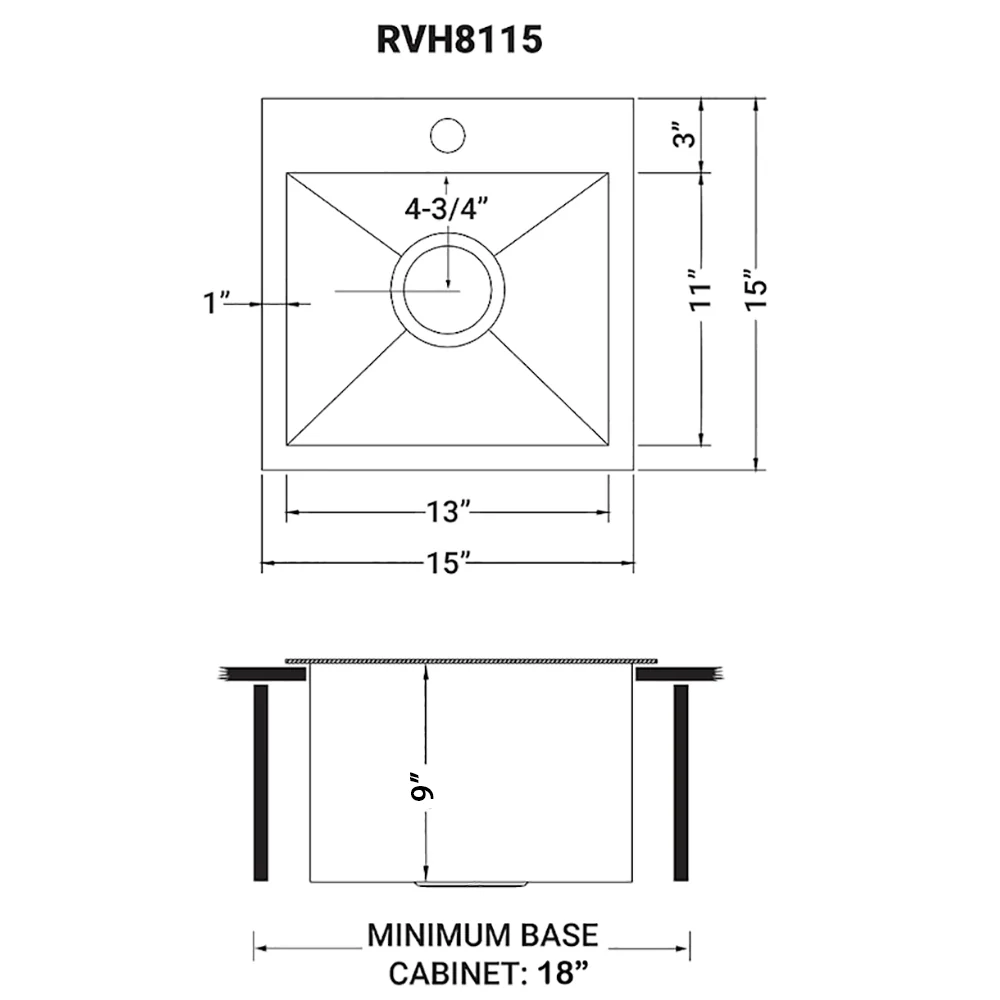 15 inch Gunmetal Black Stainless Steel Drop-in Topmount Bar Prep Sink Single Bowl - Image 6
