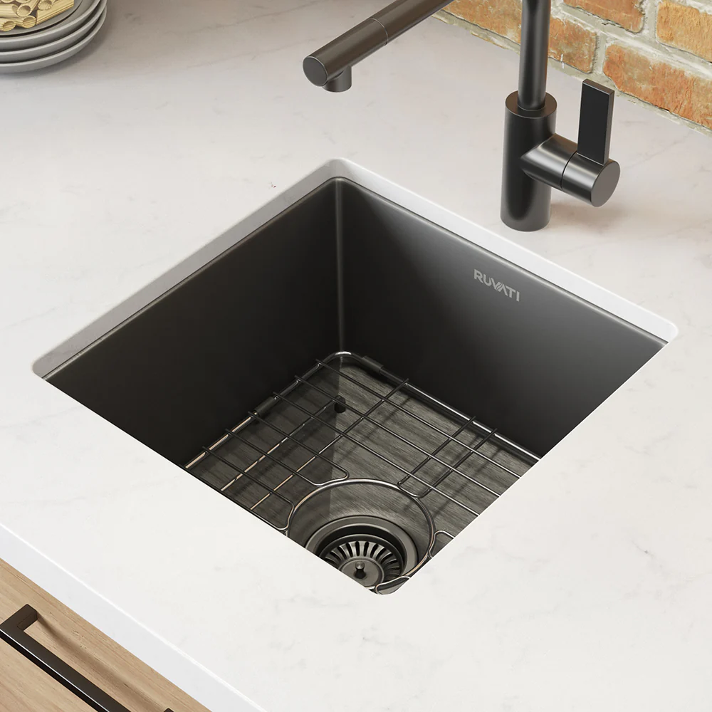 15-inch Gunmetal Black Stainless Steel Undermount Bar Prep 16 Gauge Kitchen Sink