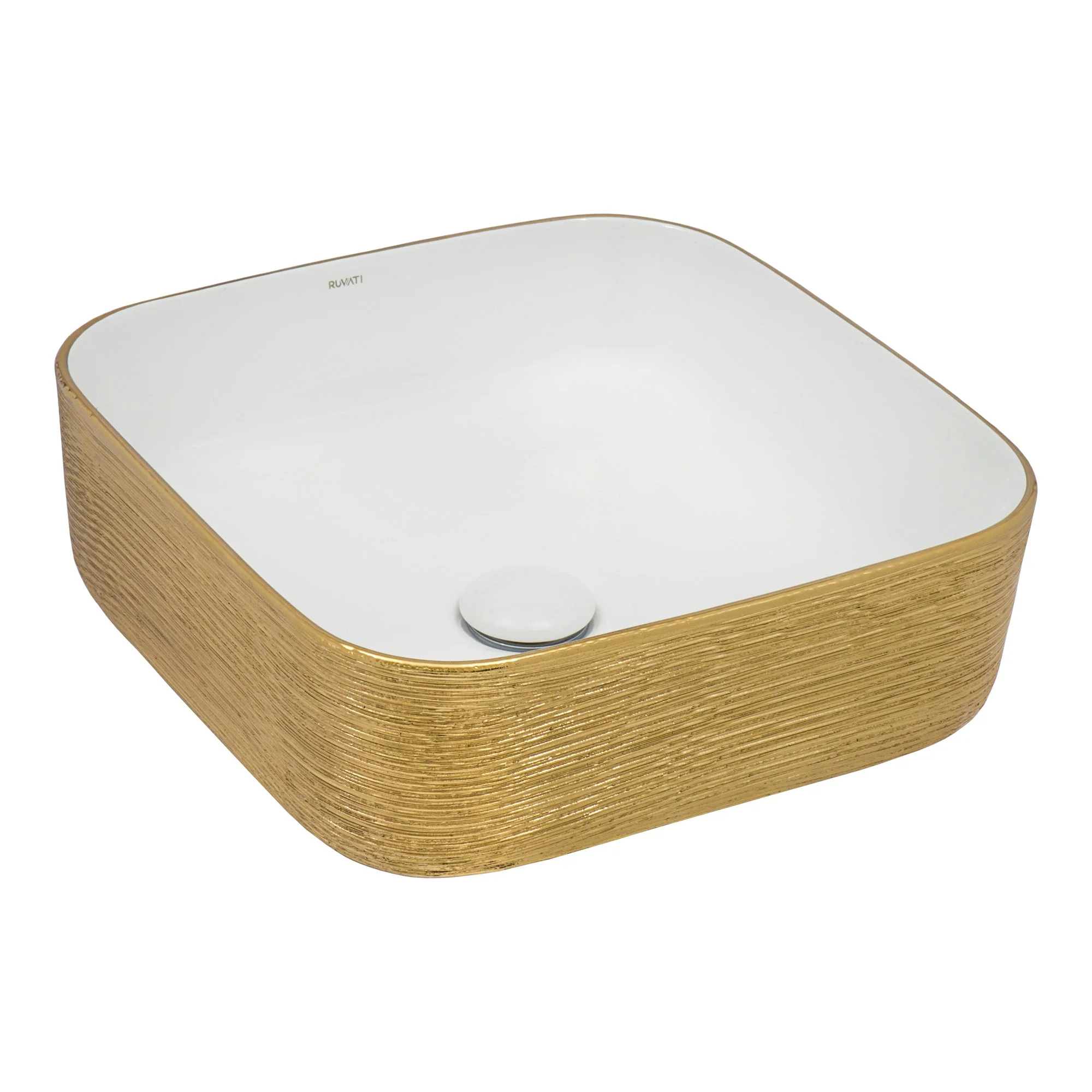 15 x 15 '' Bathroom Vessel Sink Gold Decorative Art Above Vanity Counter White Ceramic - Image 3