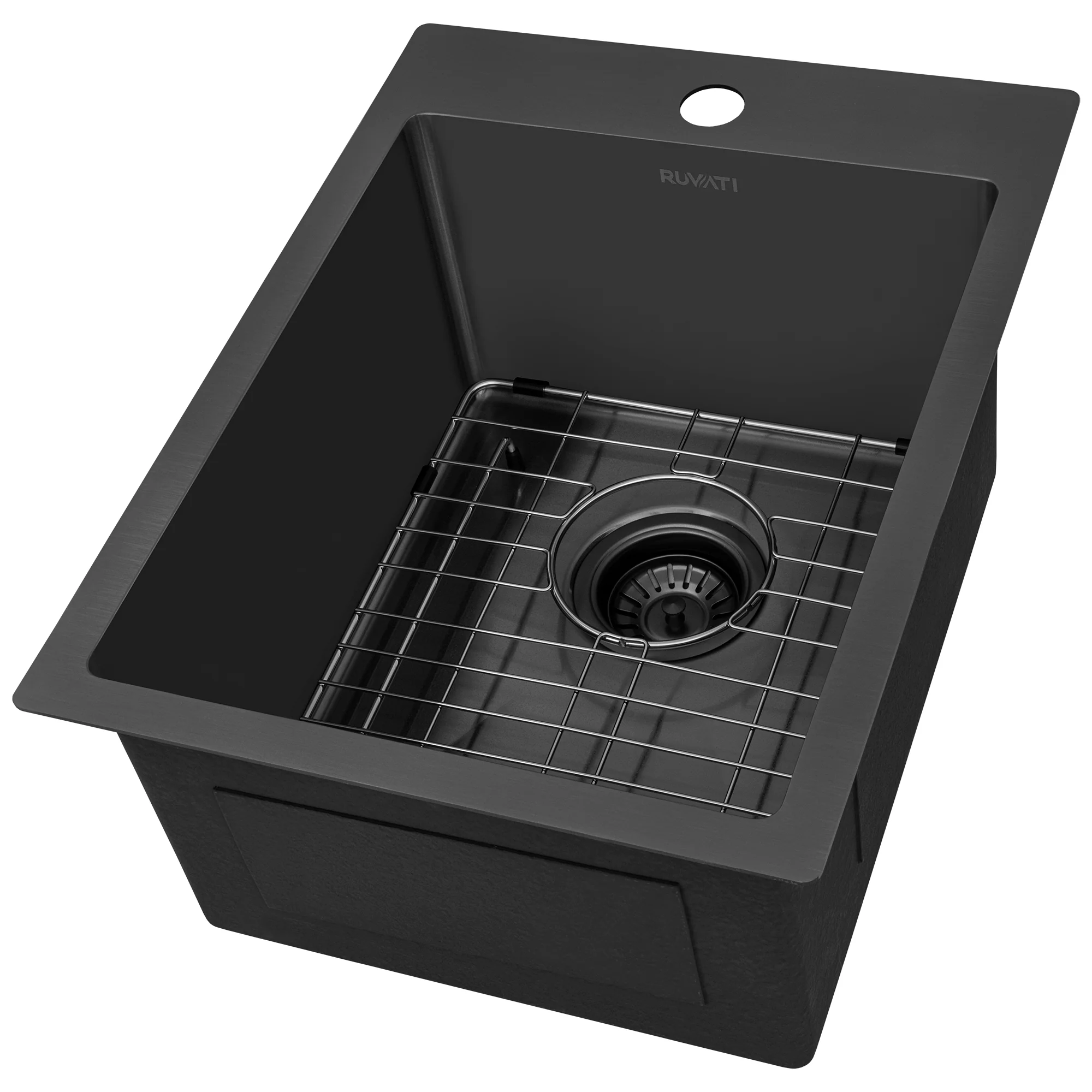 15 x 20 inch Gunmetal Black Stainless Steel Drop-in Topmount Bar Prep Sink Single Bowl - Image 3