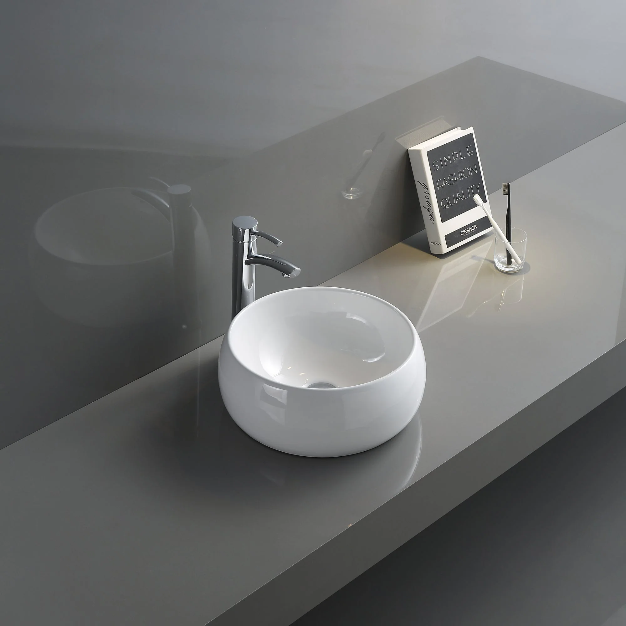 16 '' Bathroom Vessel Sink Round White Above Counter Circular Porcelain Ceramic - Image 3