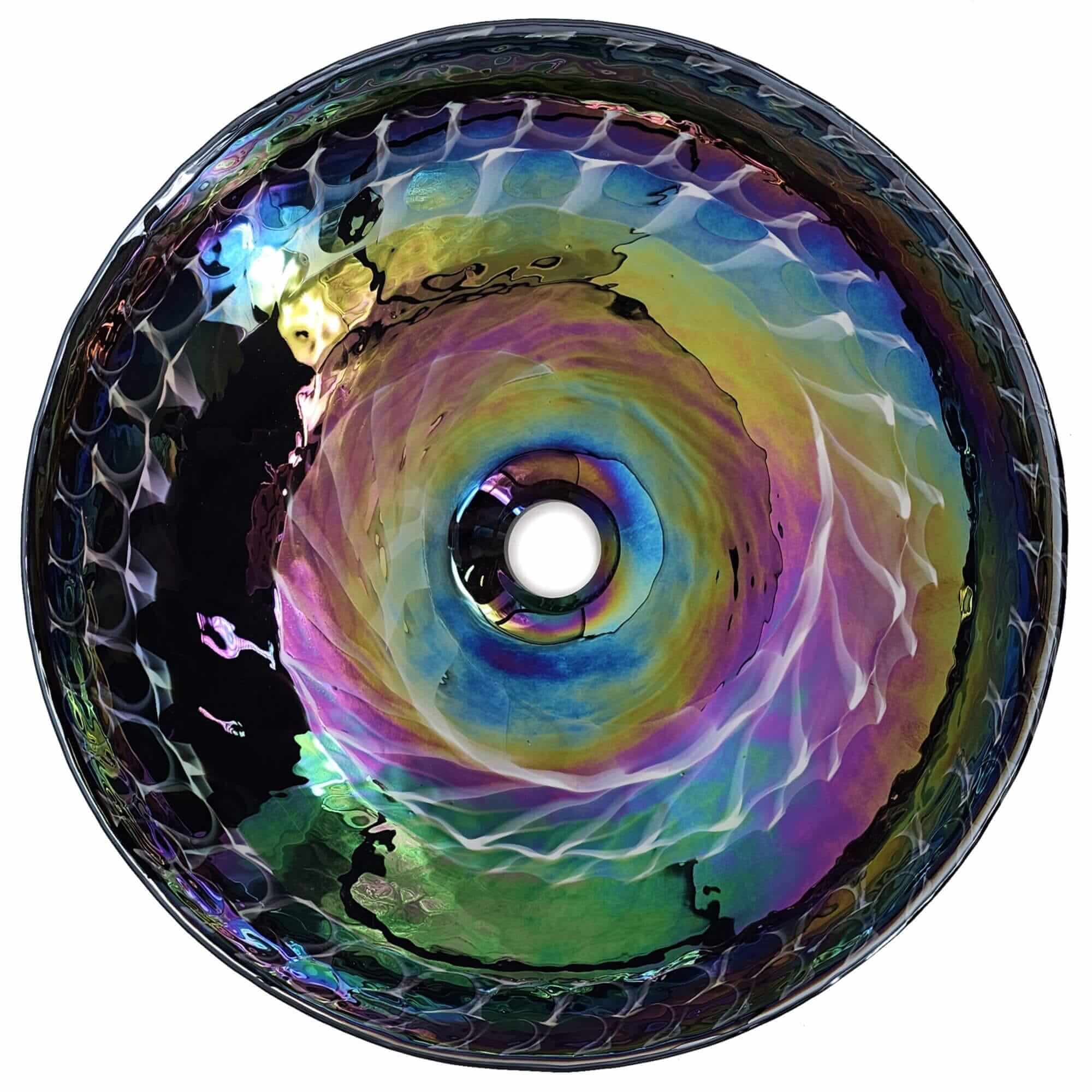 16 " Murano Glass Art Vessel Circle Bathroom Sink Cosmic Black - Image 3