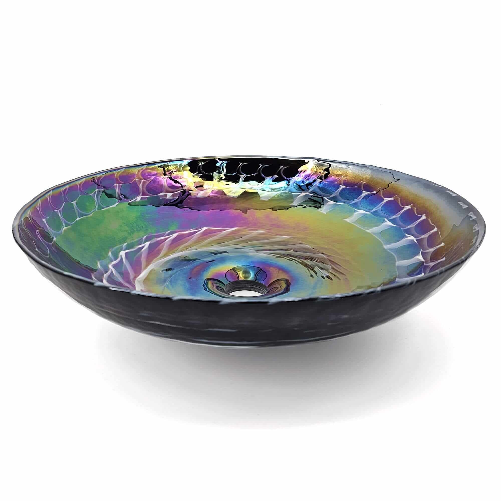 16 " Murano Glass Art Vessel Circle Bathroom Sink Cosmic Black - Image 4