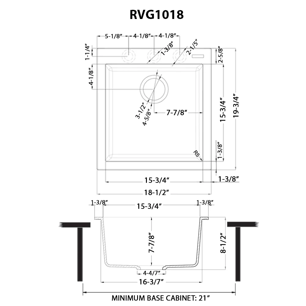 18 x 20 in epiGranite Drop-in Topmount Granite Composite Single Bowl Wet Bar Prep Sink Midnight Black - Image 6