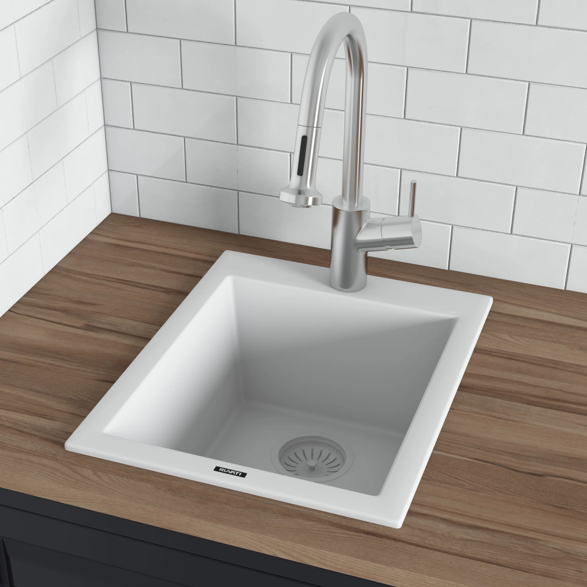 18x20 in epiGranite Drop-in Topmount Granite Composite Single Bowl Wet Bar Prep Sink Arctic White