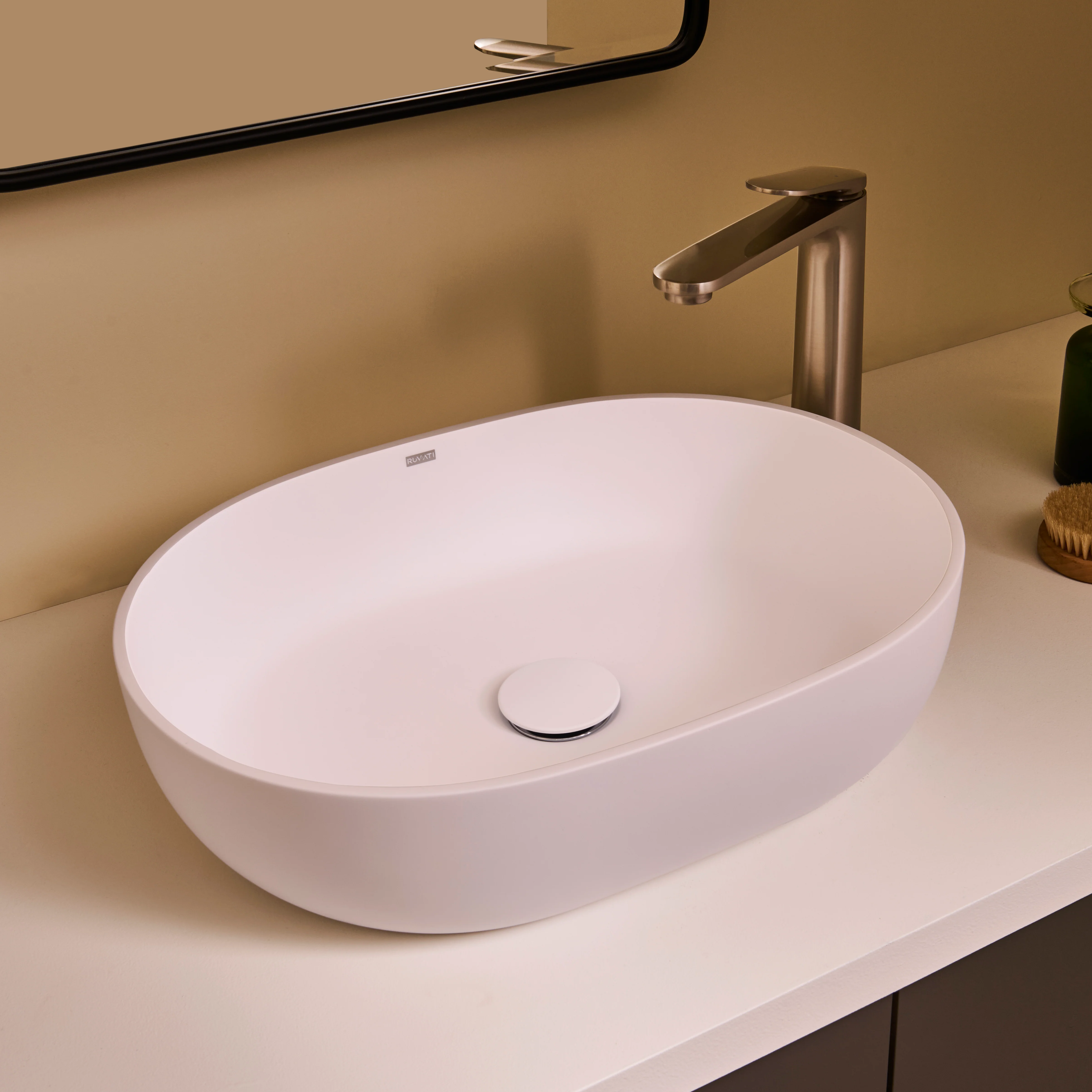 19-inch Matte White epiStone Solid Surface Modern Bathroom Vessel Sink