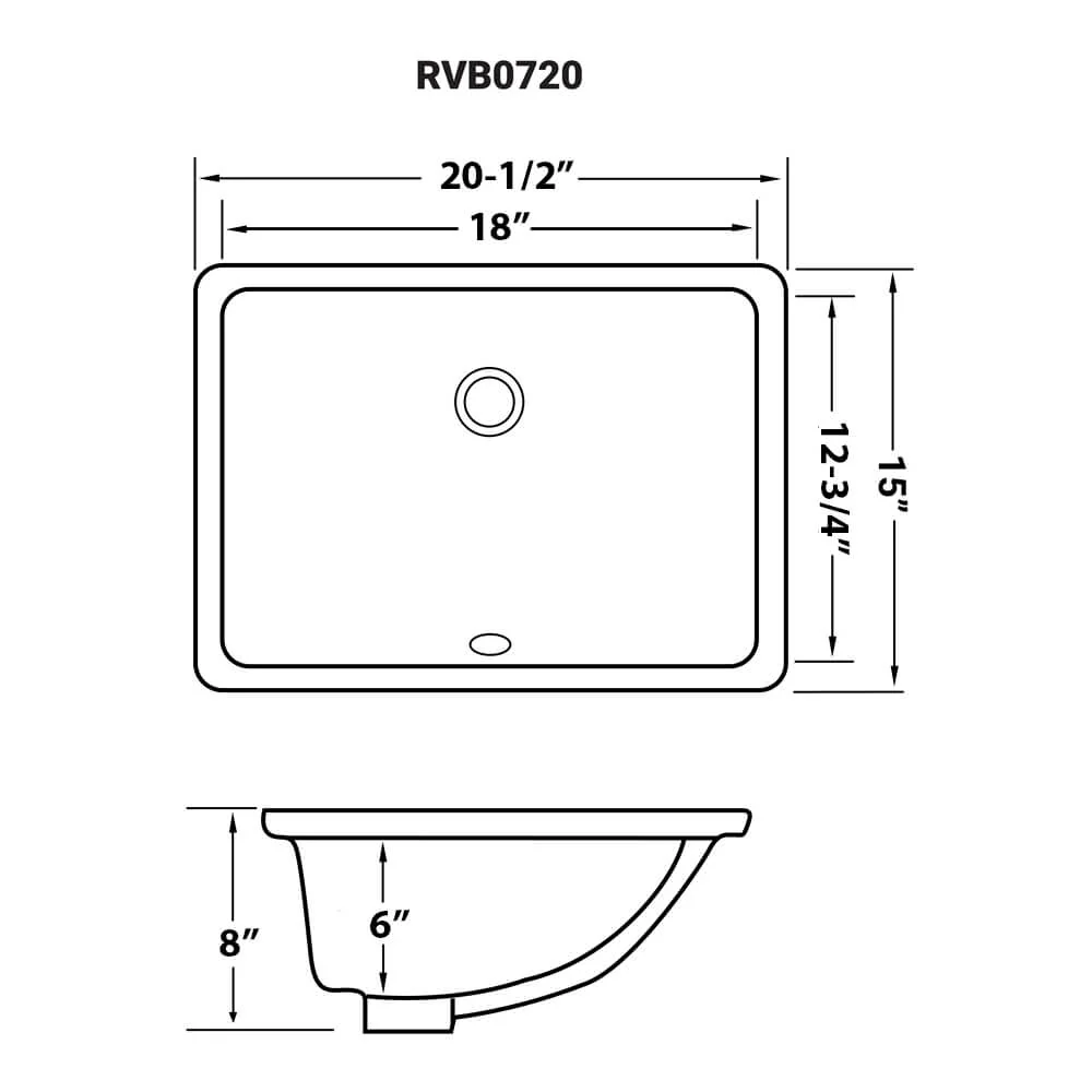 Vanity Sink 20 x 15 Undermount White Rectangular Porcelain Ceramic with Overflow - Image 6
