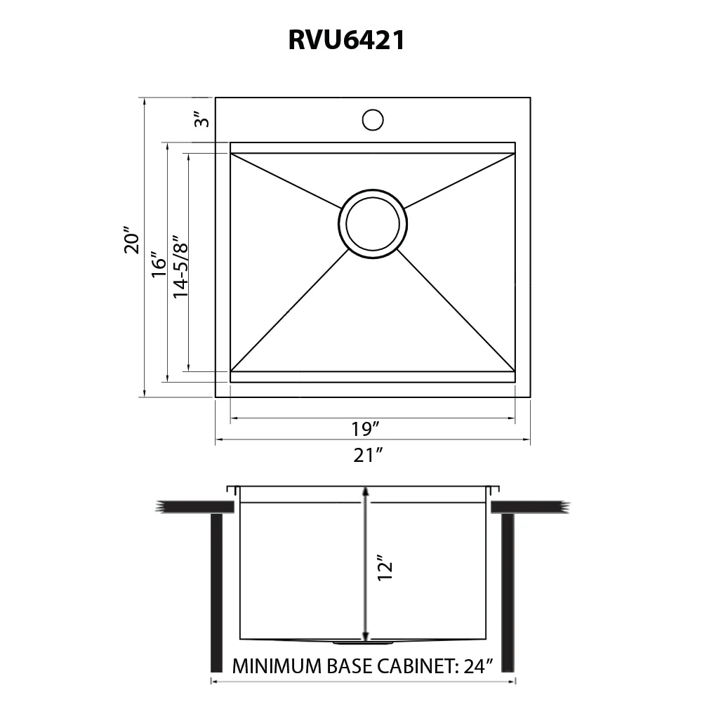 21 x 20 x 12 '' Drop-in Topmount Laundry Utility Workstation Sink 16 Gauge Stainless Steel - Image 6