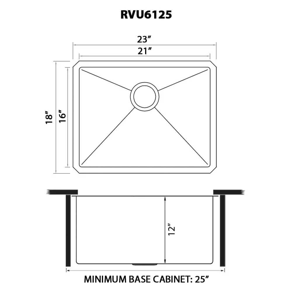 23" x 18" x 12" Deep Laundry Utility Sink Rounded Corners Undermount 16 Gauge Stainless Steel - Image 6
