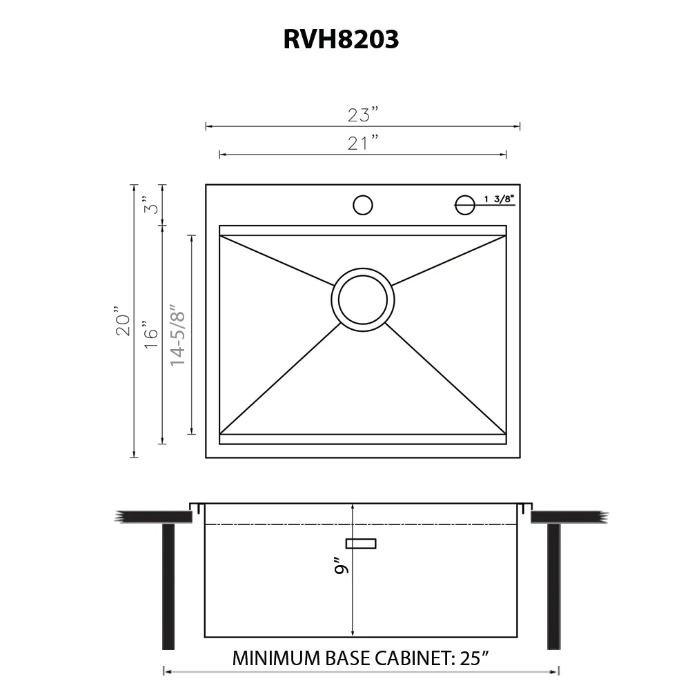 23 x 20 inch RV Workstation Drop-in Topmount Bar Prep Kitchen Sink 16 Gauge Stainless Steel - Image 6