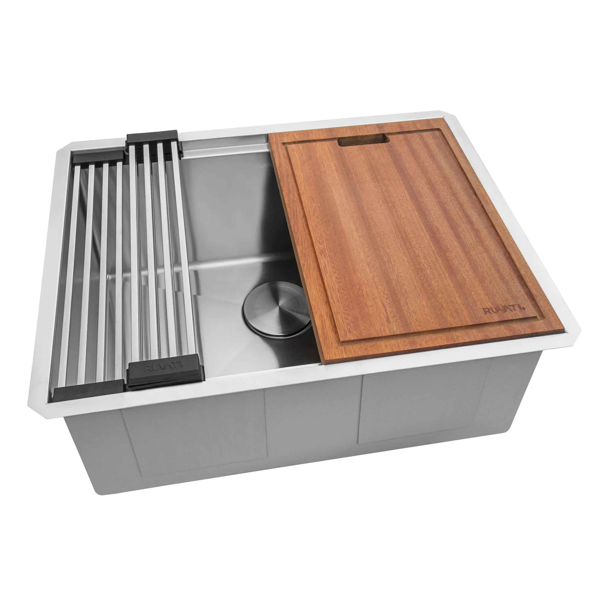 24'' Workstation Rounded Corners Undermount Ledge Kitchen Sink with Accessories - Image 4