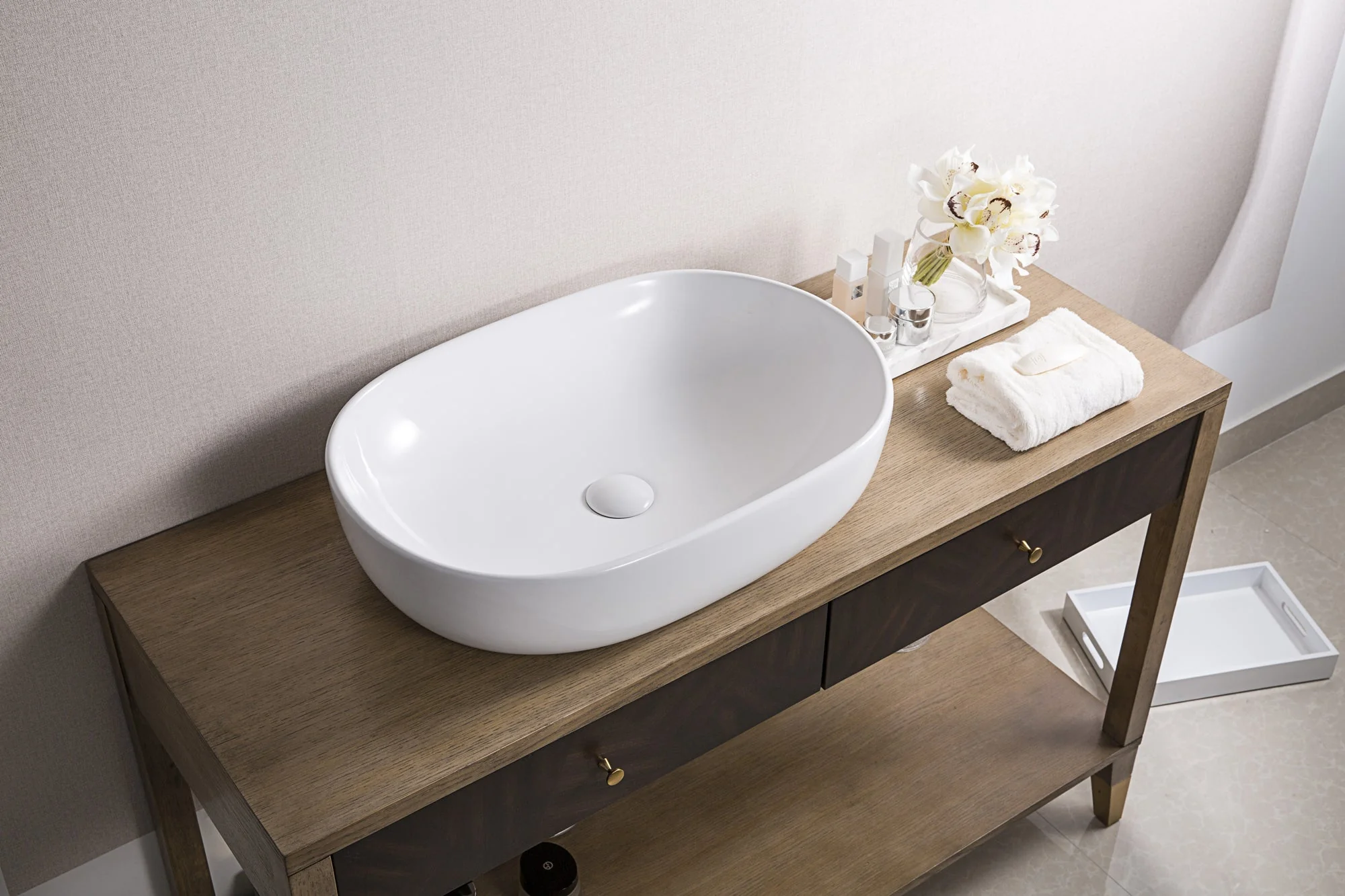 24 x 16 '' Bathroom Vessel Sink White Oval Above Vanity Countertop Porcelain Ceramic - Image 3