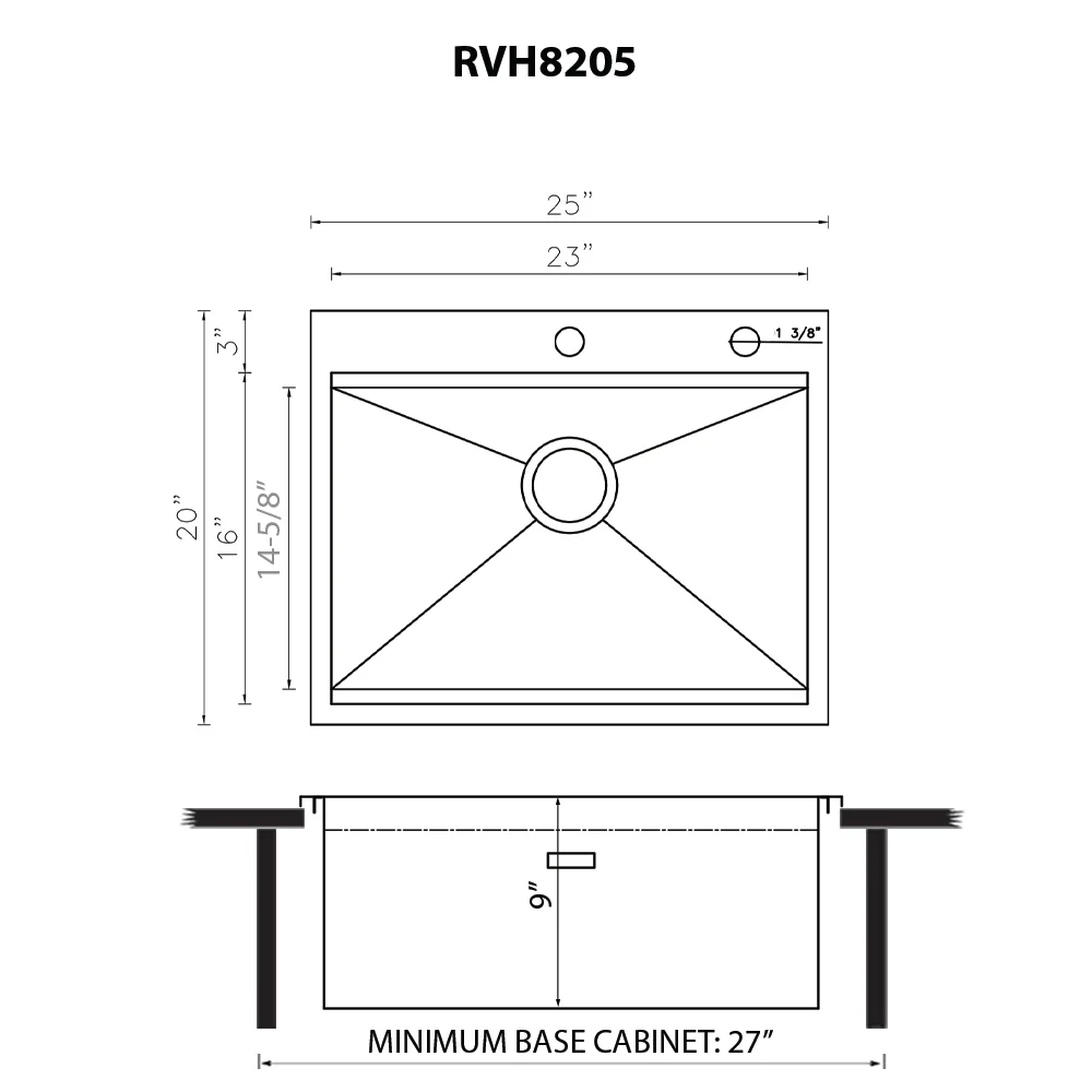 25 x 20 inch RV Workstation Topmount Bar Prep Kitchen Sink 16 Gauge Stainless Steel - Image 5