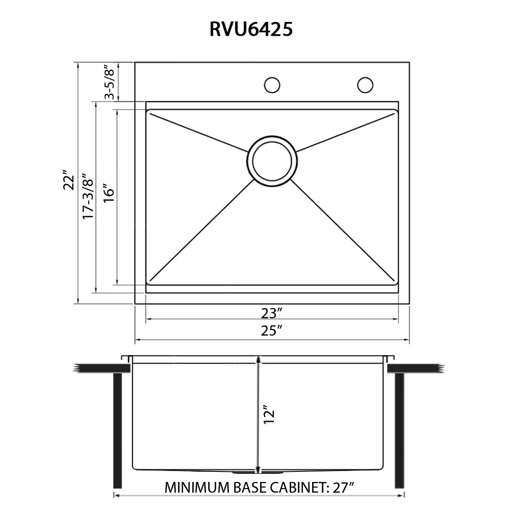 25 x 22 x 12 '' Drop-in Topmount Laundry Utility Workstation Sink 16 Gauge Stainless Steel - Image 6
