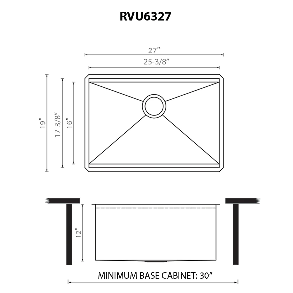 27 x 19 x 12 inch Deep Laundry Utility Workstation Sink Undermount 16 Gauge - Image 6