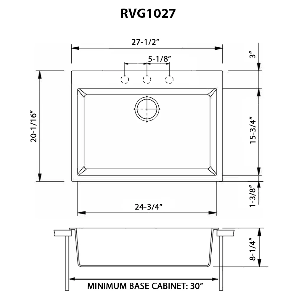 27 x 20 inch Drop-in Topmount Granite Composite Single Bowl Kitchen Sink Midnight Black - Image 6