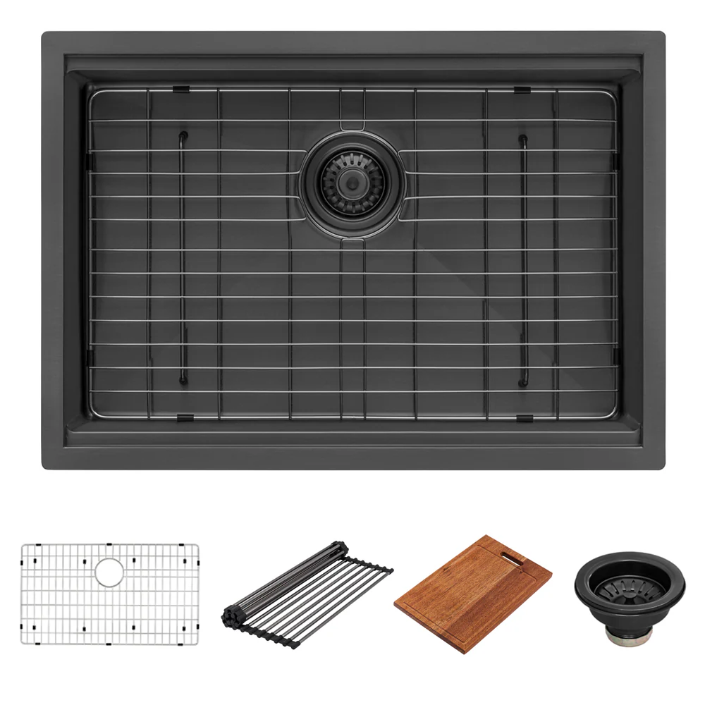 30-inch Gunmetal Black Stainless Steel Workstation Undermount Kitchen Sink Single Bowl - Image 5
