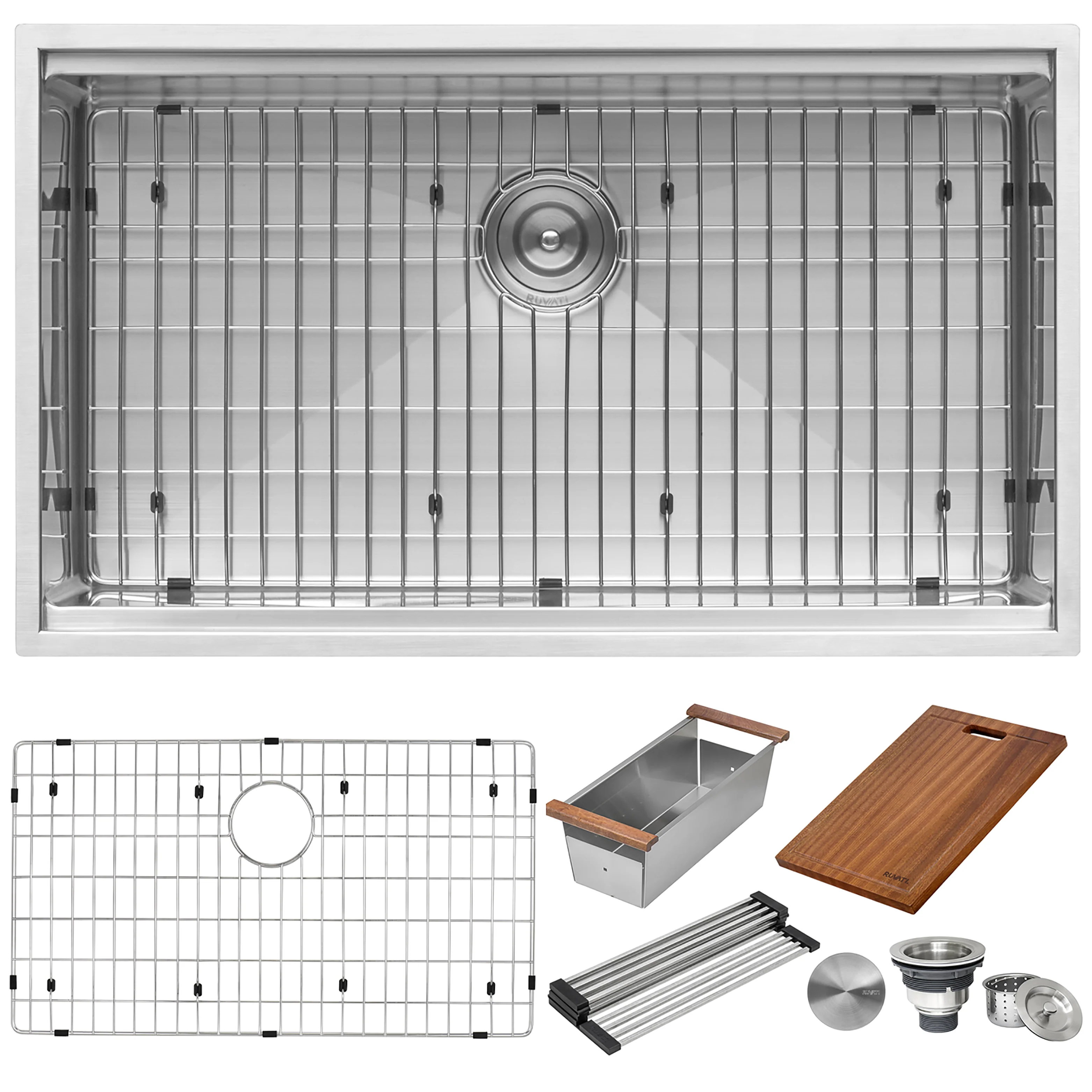 30'' Workstation Rounded Corners Undermount Ledge Kitchen Sink with Accessories - Image 4