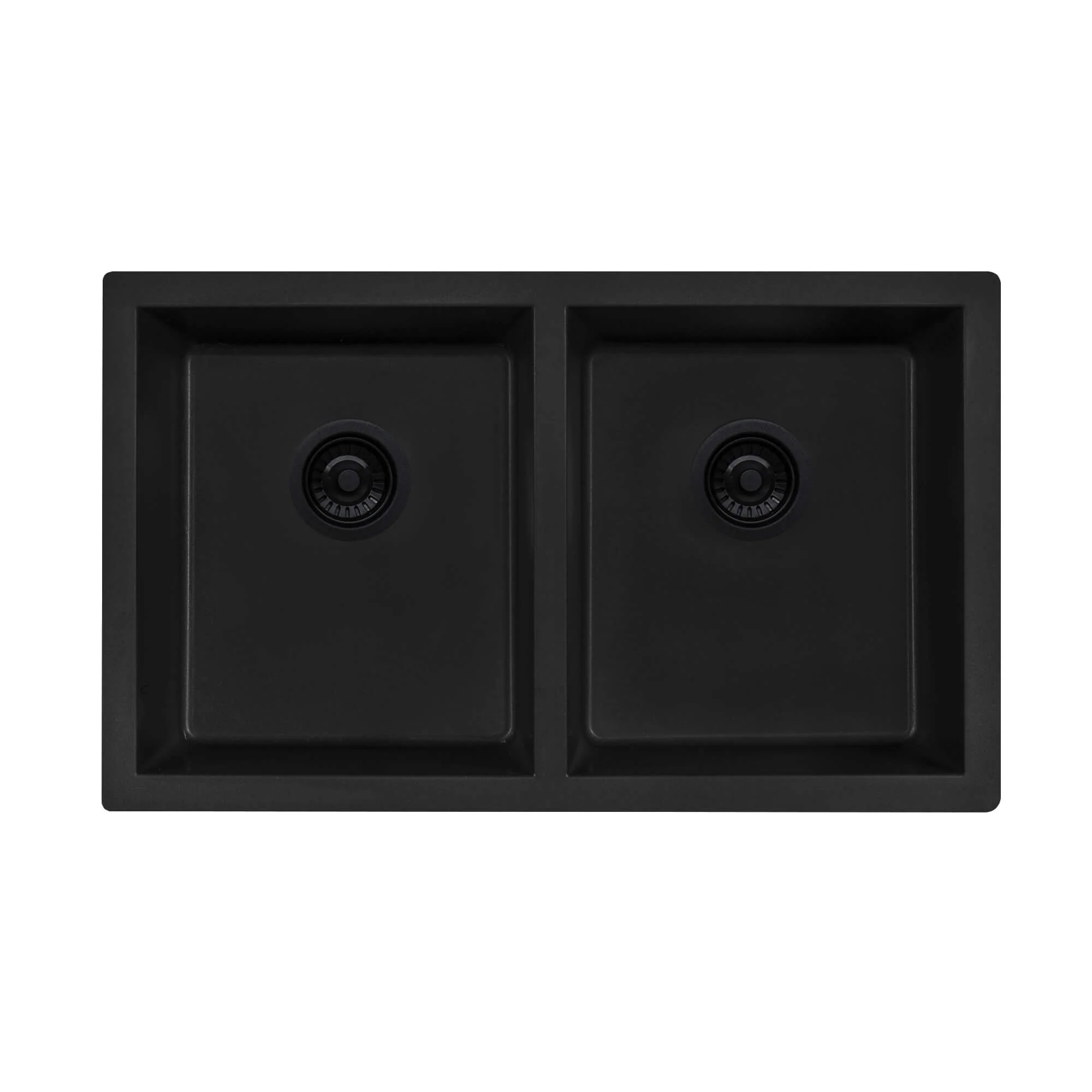 32 x 19 inch Granite Composite Undermount Double Bowl Kitchen Sink Midnight Black