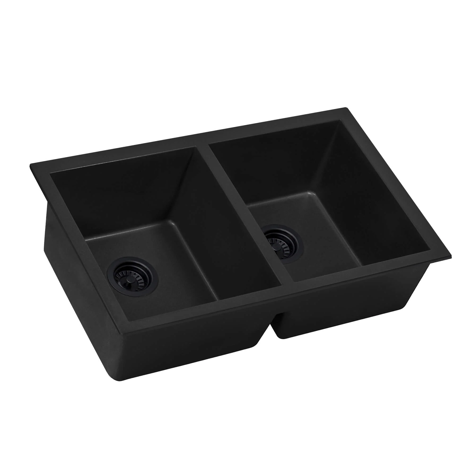 32 x 19 inch Granite Composite Undermount Double Bowl Kitchen Sink Midnight Black - Image 2