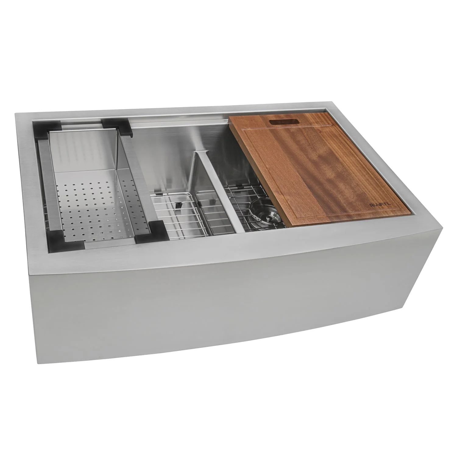Ruvati Rounded Crnrs Apron Front Workstation Farmhouse 16G 33x22 60/40 Double Bowl - Image 3