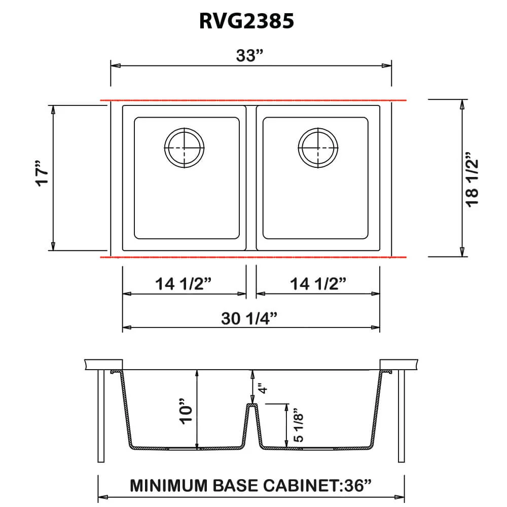 33" Arctic White Granite Composite Double Basin Sink - Image 3