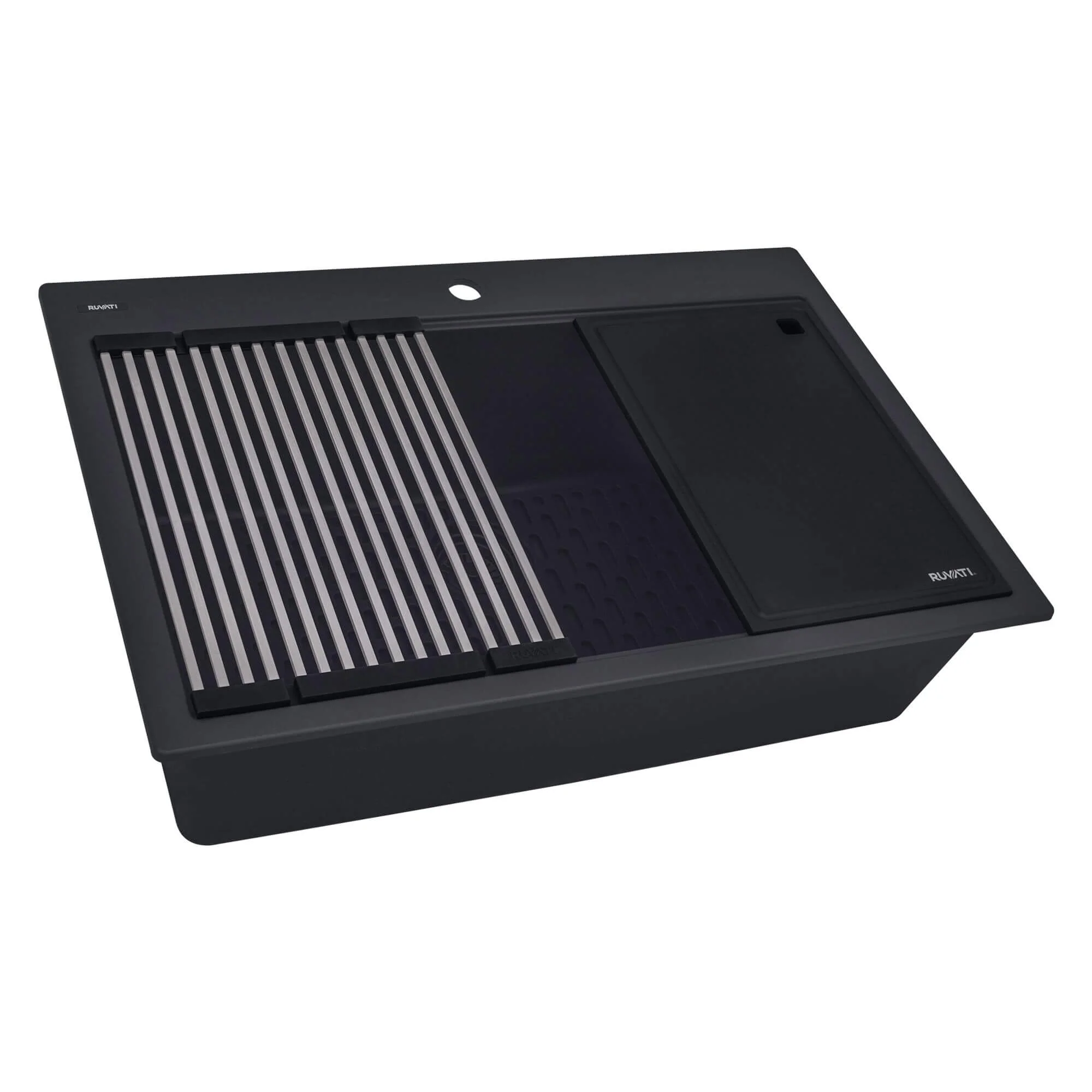 33" Granite Workstation Drop-in Topmount Kitchen Sink Matte Black - Image 2
