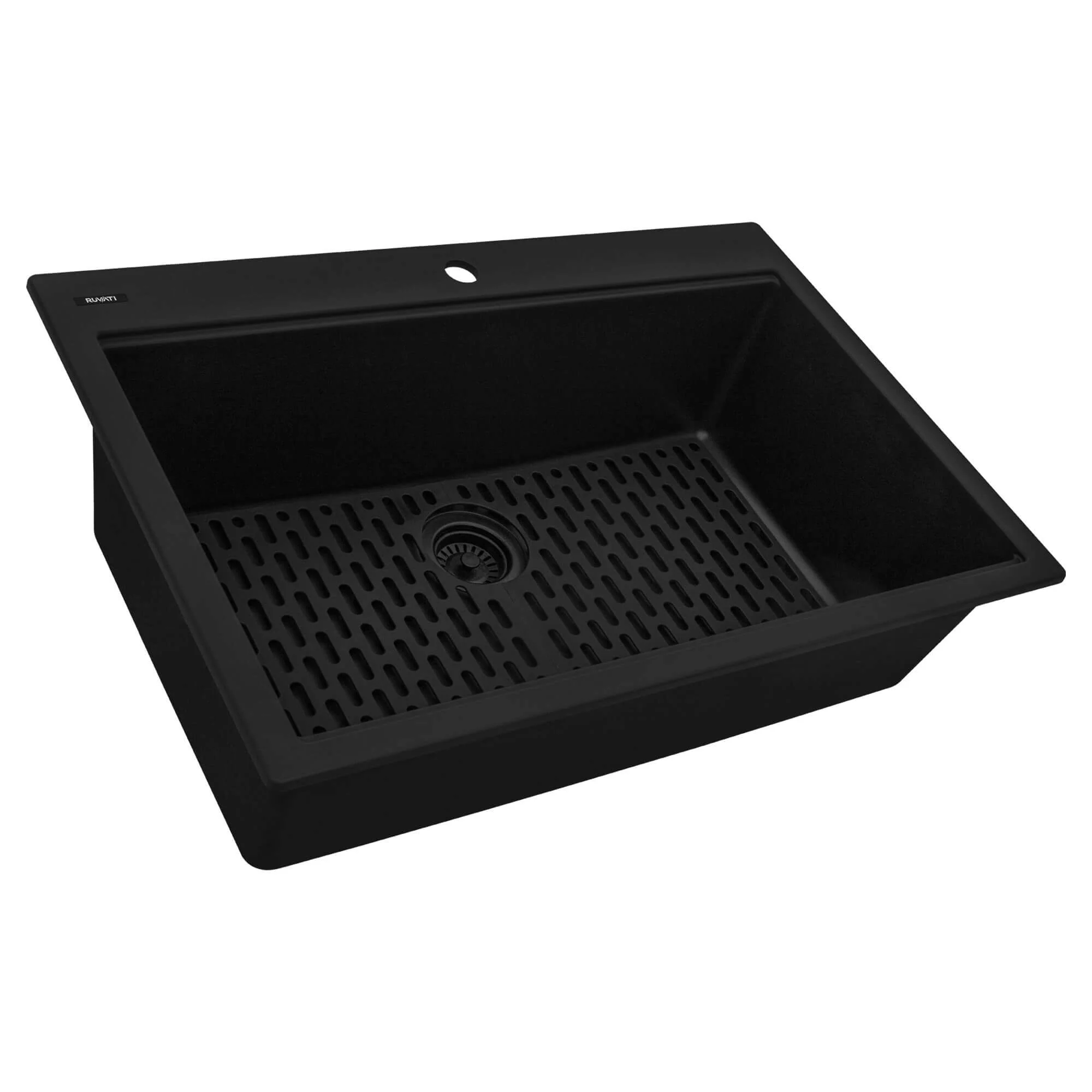 33" Granite Workstation Drop-in Topmount Kitchen Sink Matte Black - Image 3