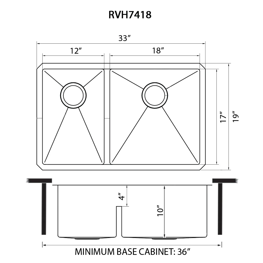 33'' Low-Divide Undermount 40/60 Double Bowl 16 Gauge Rounded Corners Stainless Steel Kitchen Sink - Image 6