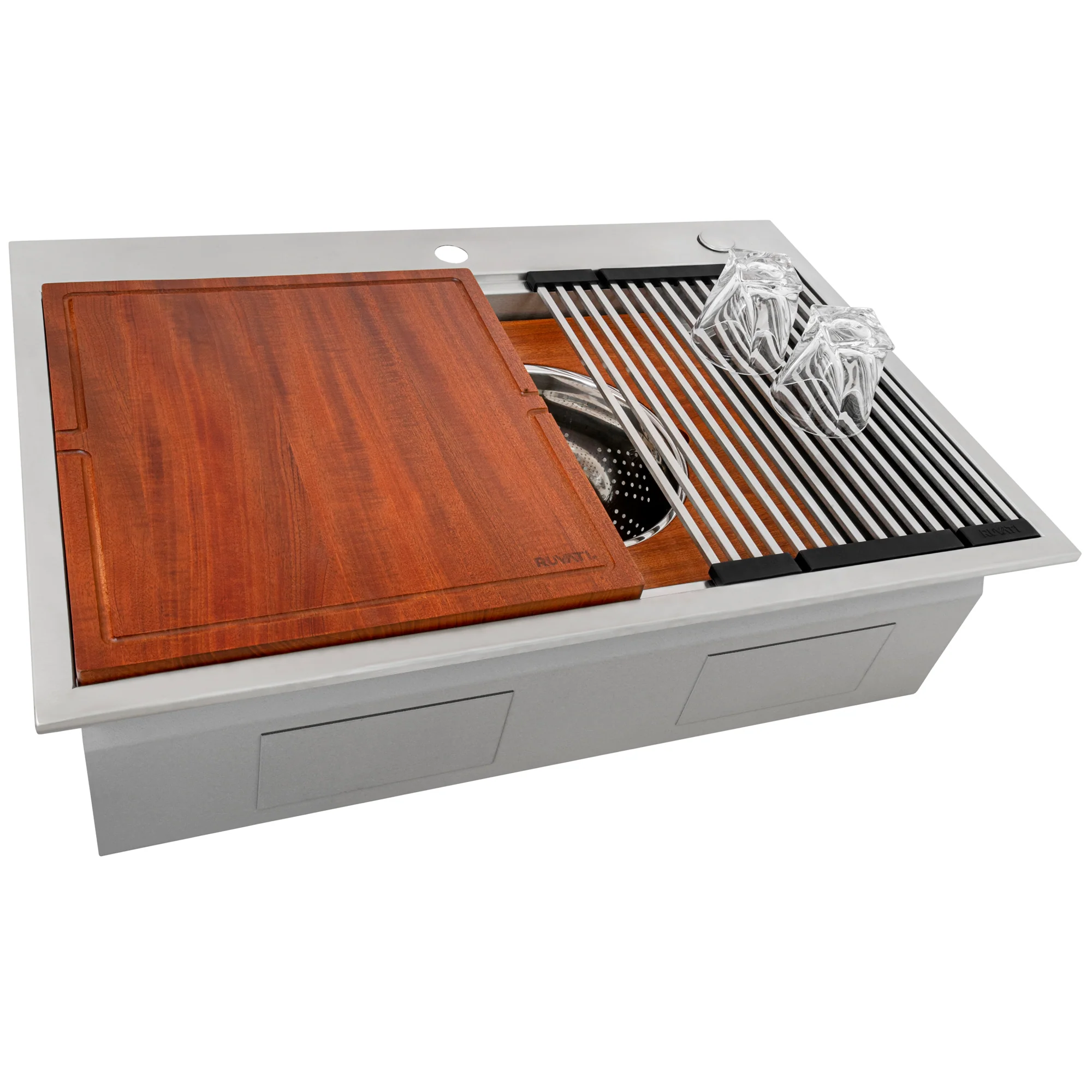 33-'' Workstation Two-Tiered Ledge Kitchen Sink Drop-in Topmount 16 Gauge Stainless Steel - Image 4