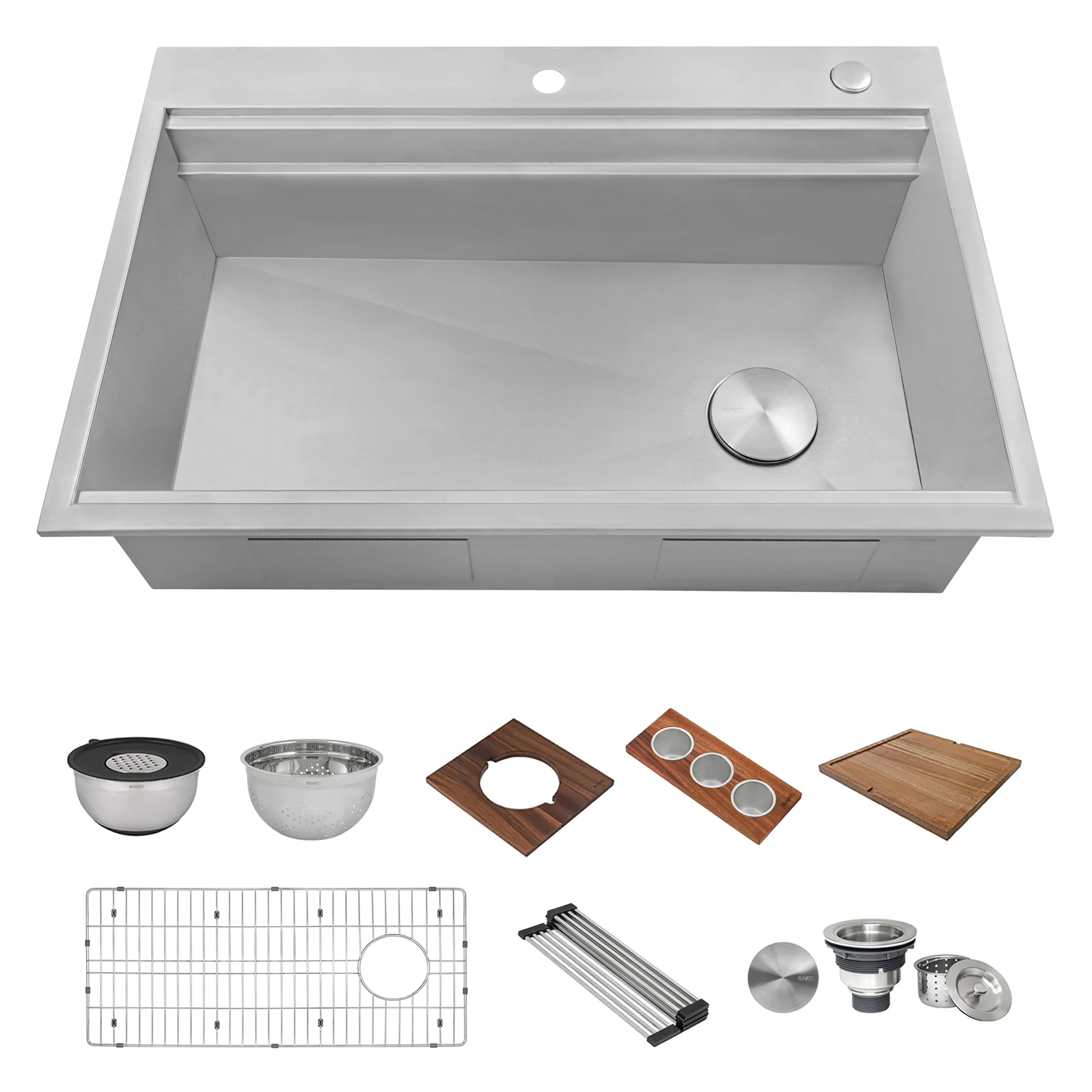 33-'' Workstation Two-Tiered Ledge Kitchen Sink Drop-in Topmount 16 Gauge Stainless Steel - Image 5