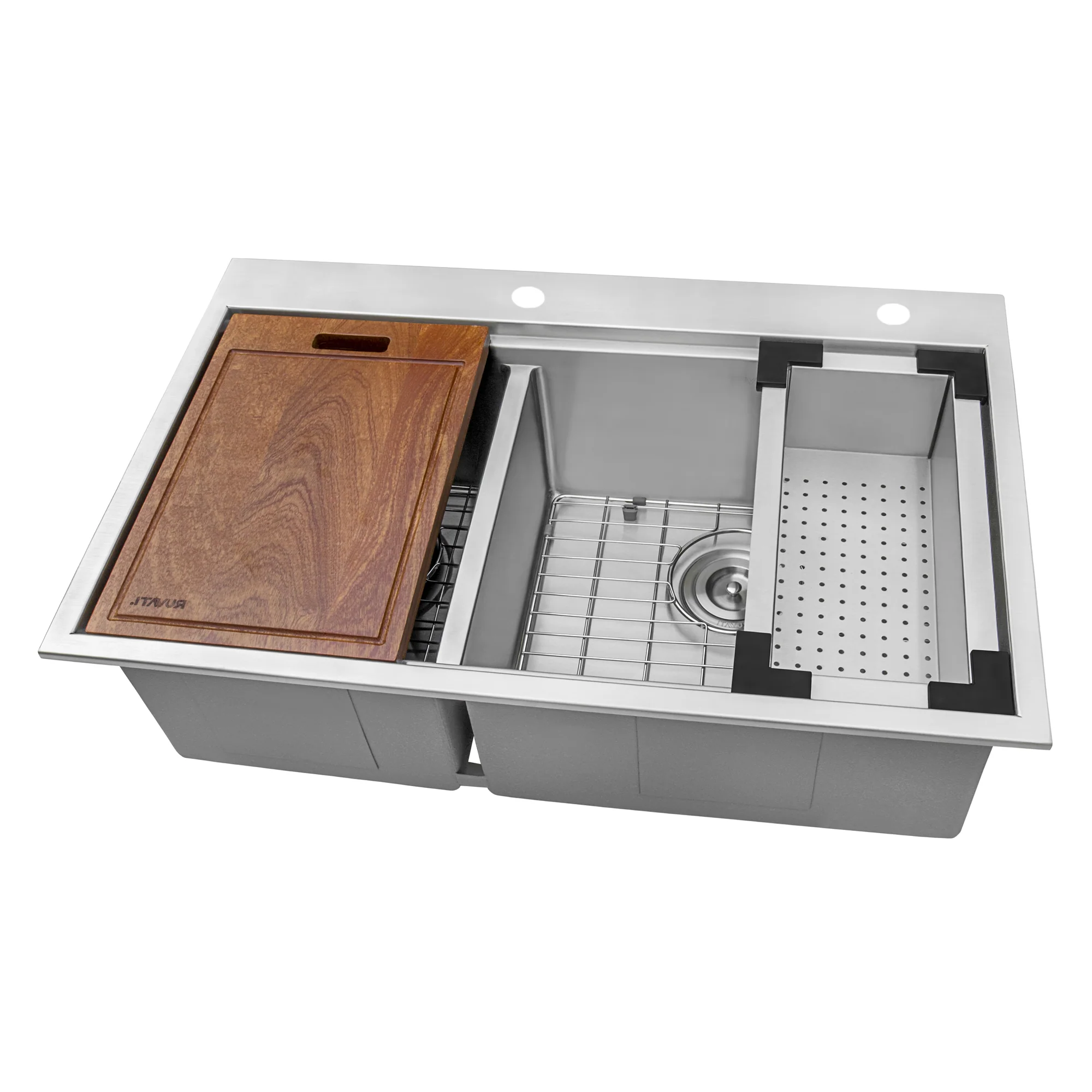 33 x 22 '' Workstation Drop-in 40/60 Double Bowl Topmount Rounded Corners Kitchen Sink - Image 2