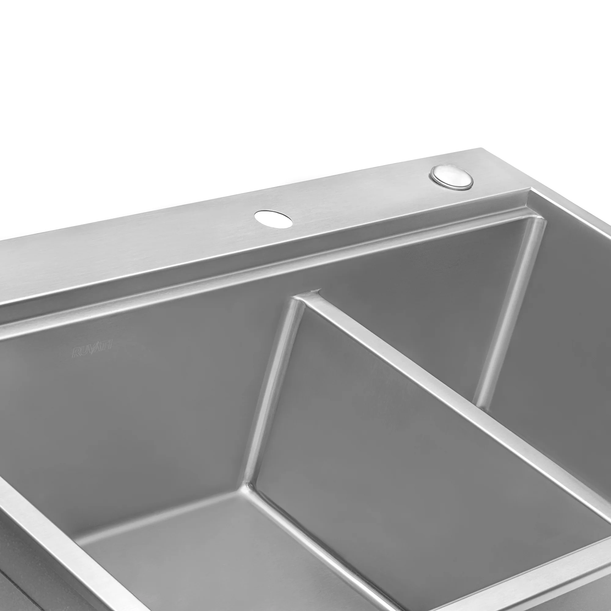 33 x 22 '' Workstation Drop-in 40/60 Double Bowl Topmount Rounded Corners Kitchen Sink - Image 3