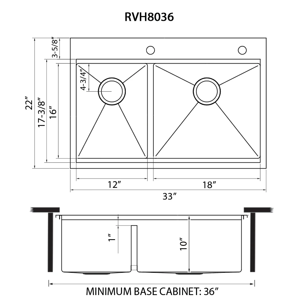 33 x 22 '' Workstation Drop-in 40/60 Double Bowl Topmount Rounded Corners Kitchen Sink - Image 6