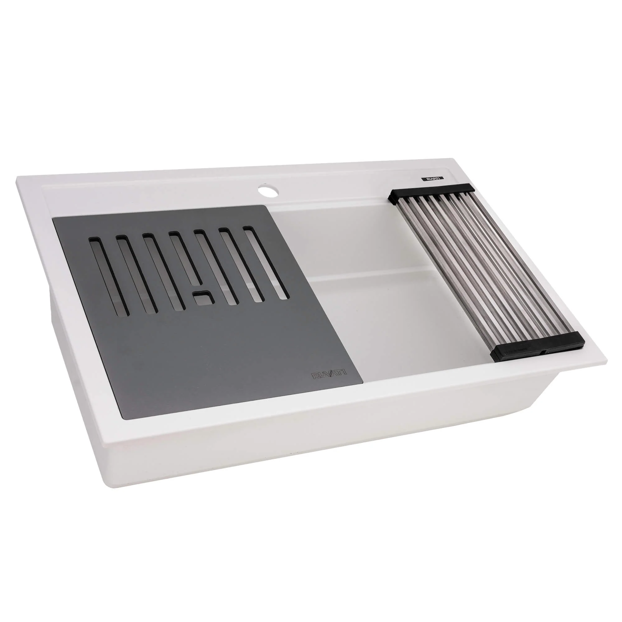 34" Granite Workstation Drop-in Topmount Kitchen Sink Matte White - Image 4
