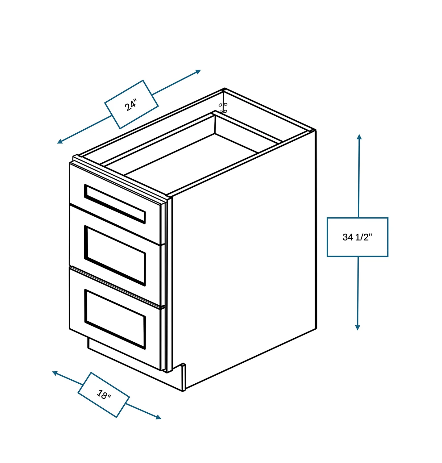 Annapolis Blue 18 in. Wide x 24 in. Deep x 34.5 in. Tall - 3-Drawer Base Shaker Cabinet