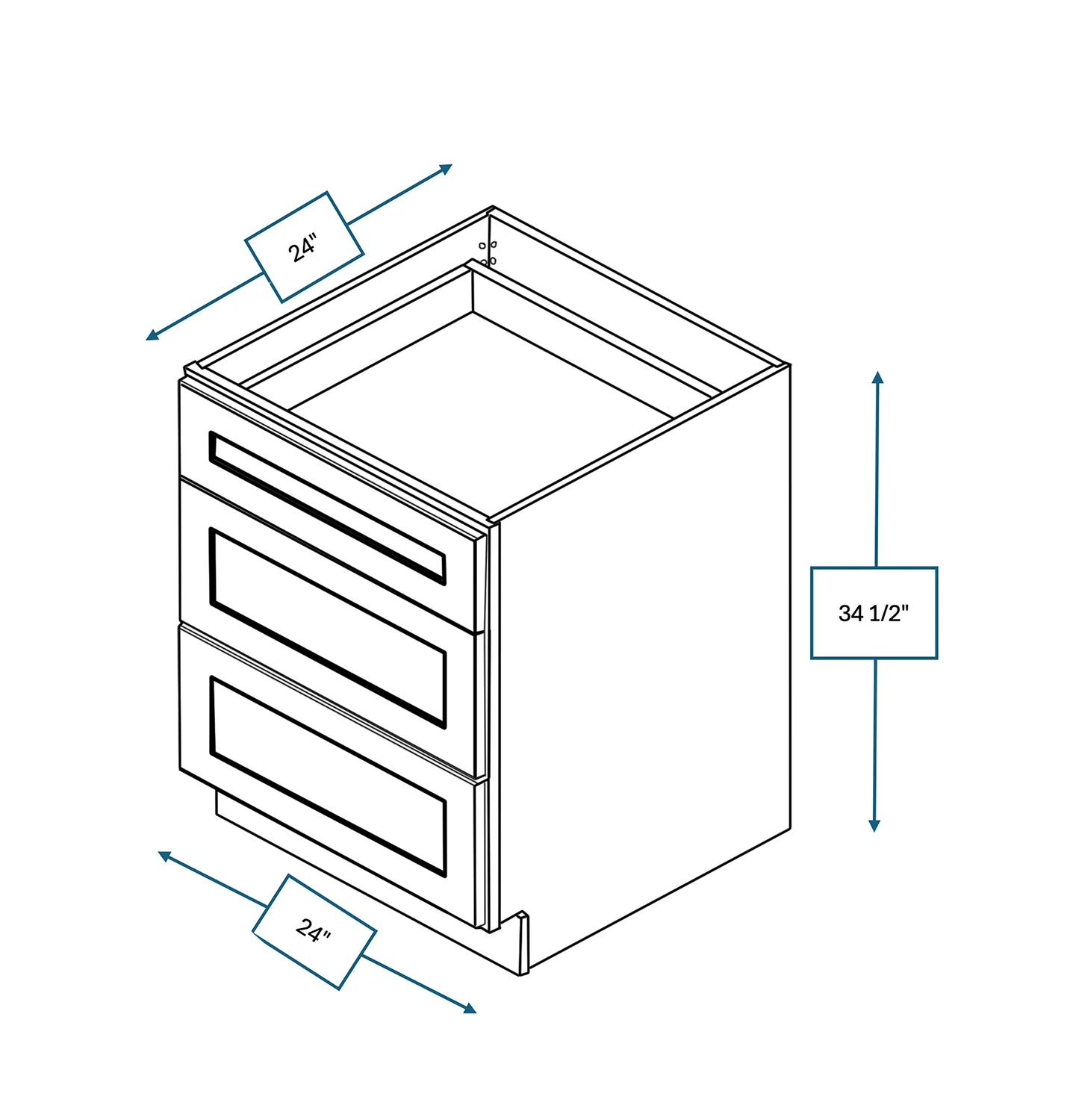 Annapolis Blue 24 in. Wide x 24 in. Deep x 34.5 in. Tall - 3-Drawer Base Shaker Cabinet