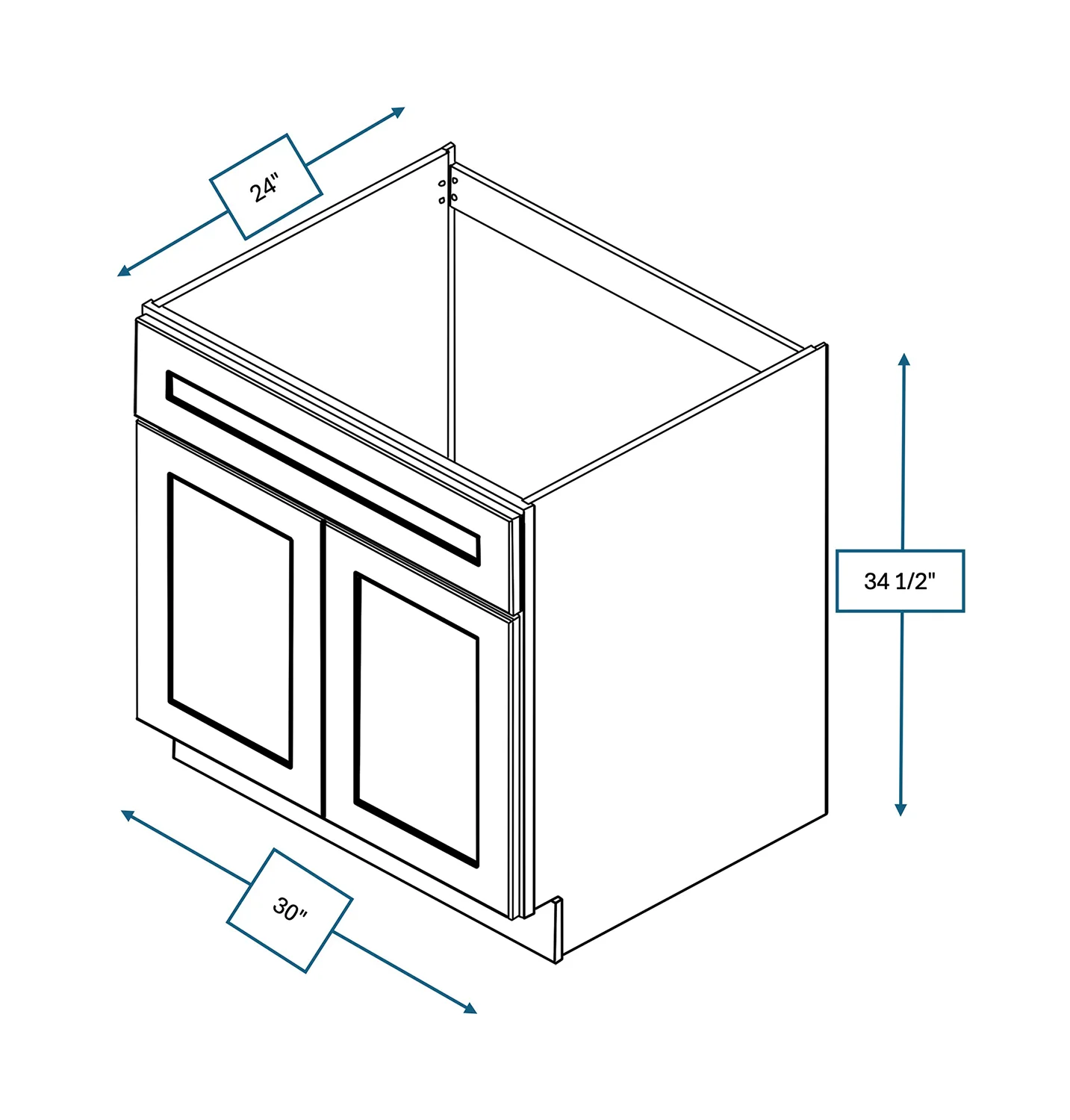 Annapolis Blue 30 in. Wide x 24 in. Deep x 34.5 Tall - Sink Base Shaker Cabinet
