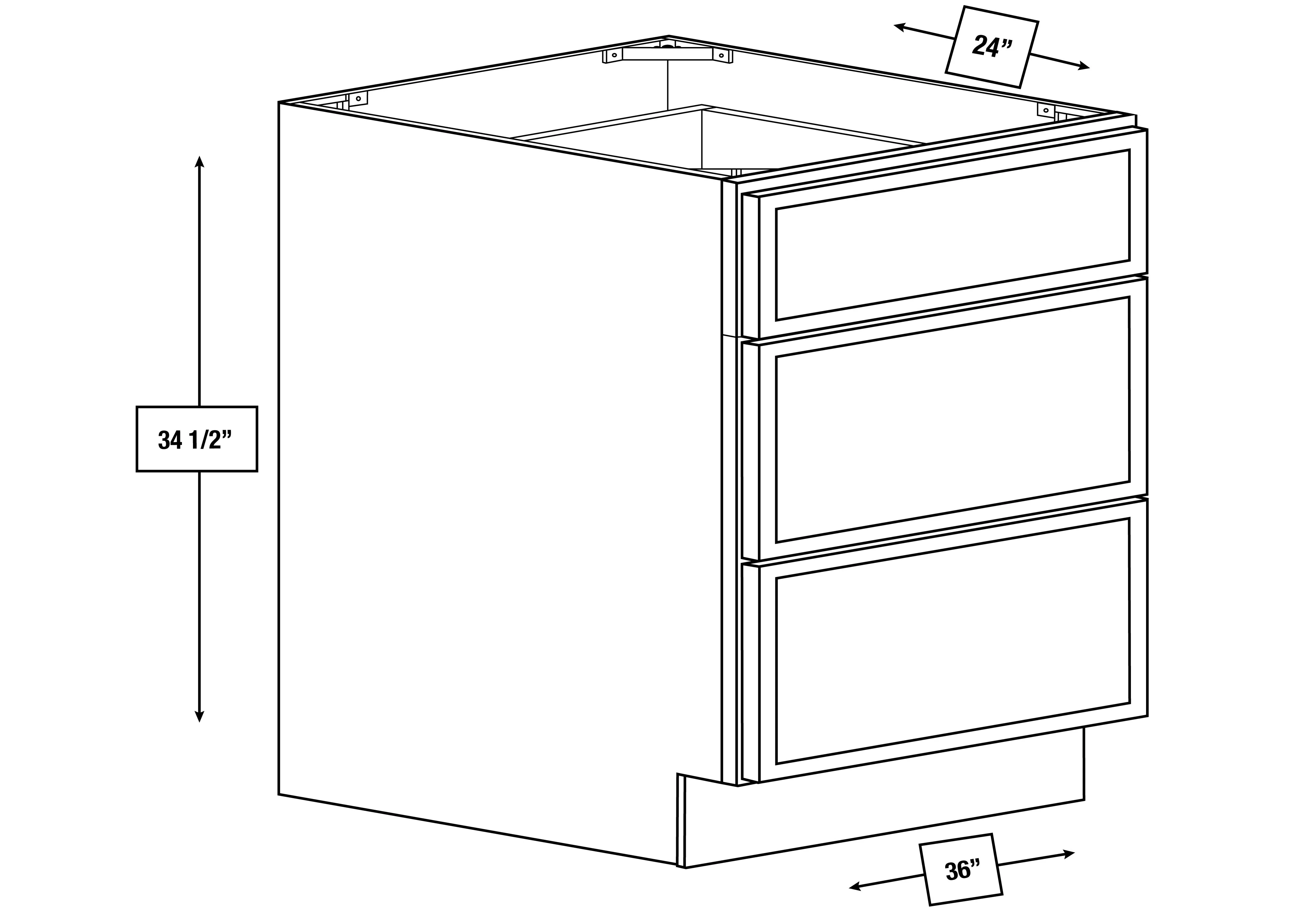 Arctic Mist Slim Shaker 36 in. 3-Drawer Base Cabinet