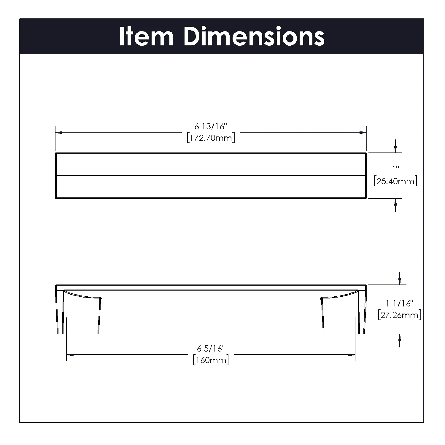 Avenue Pull 6-5/16 Inch (160mm) Center to Center Polished Nickel Finish - Image 3