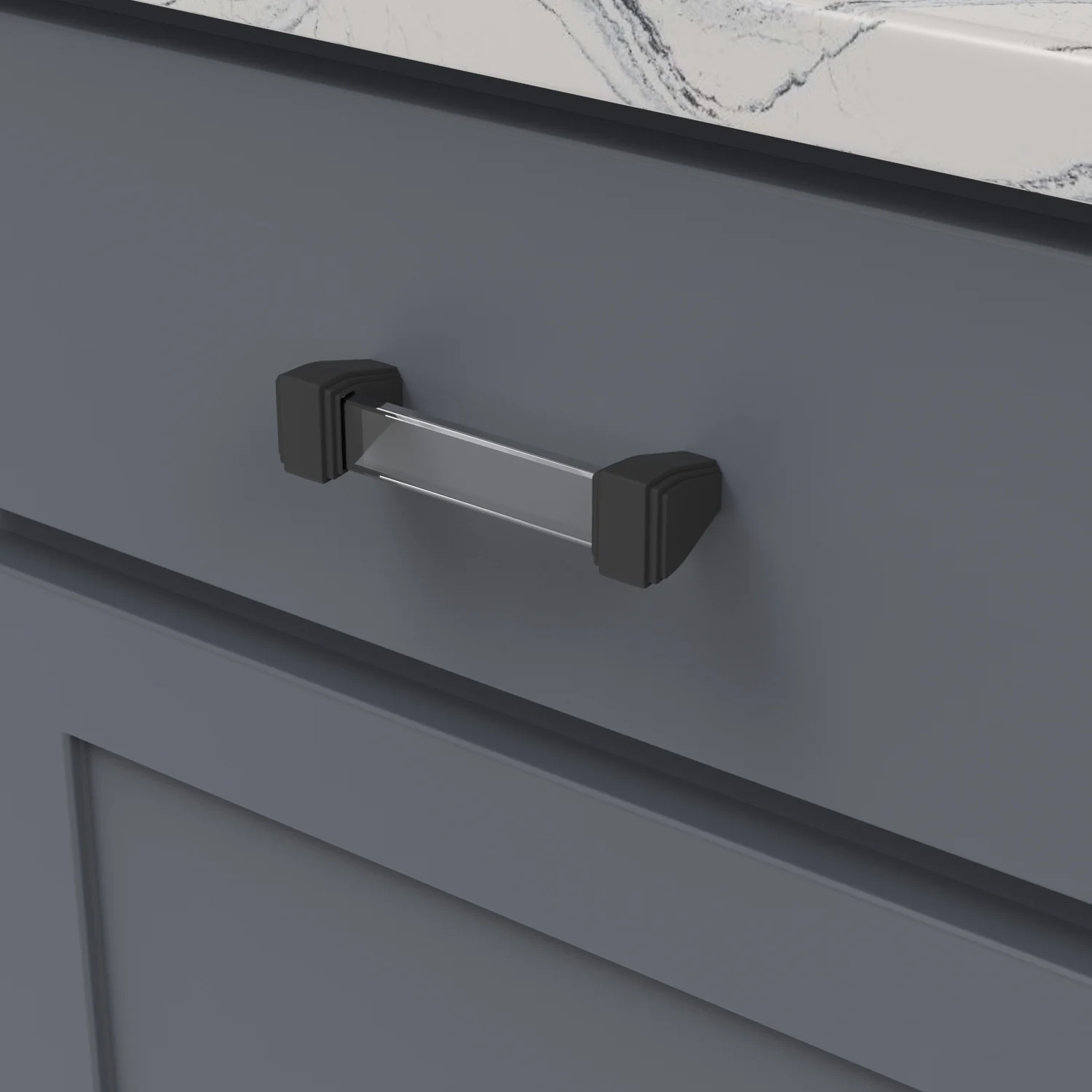 Belleclaire Pull 3-3/4 Inch (96mm) Center to Center Crysacrylic with Matte Black Finish - Image 2