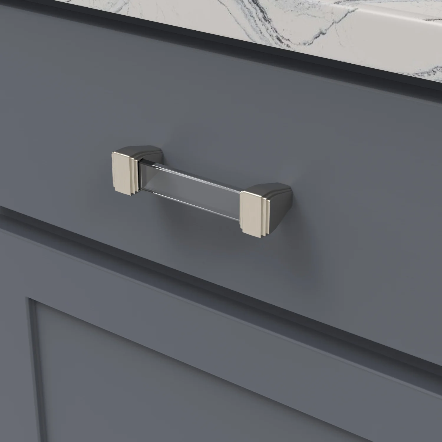 Belleclaire Pull 3-3/4 Inch (96mm) Center to Center Crysacrylic with Satin Nickel Finish - Image 2