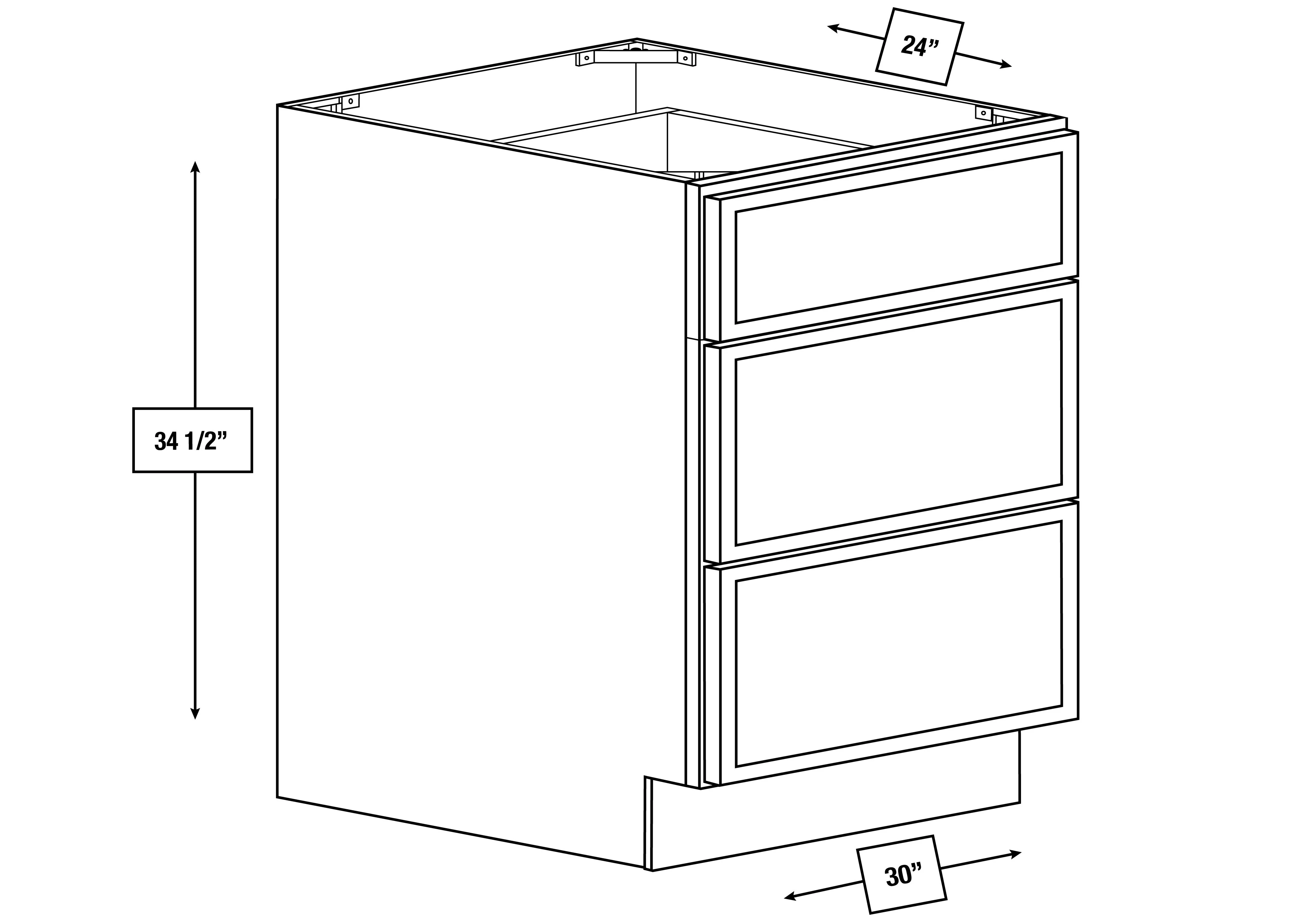 Brentwood Fawn Slim Shaker 30 in. 3-Drawer Base Cabinet