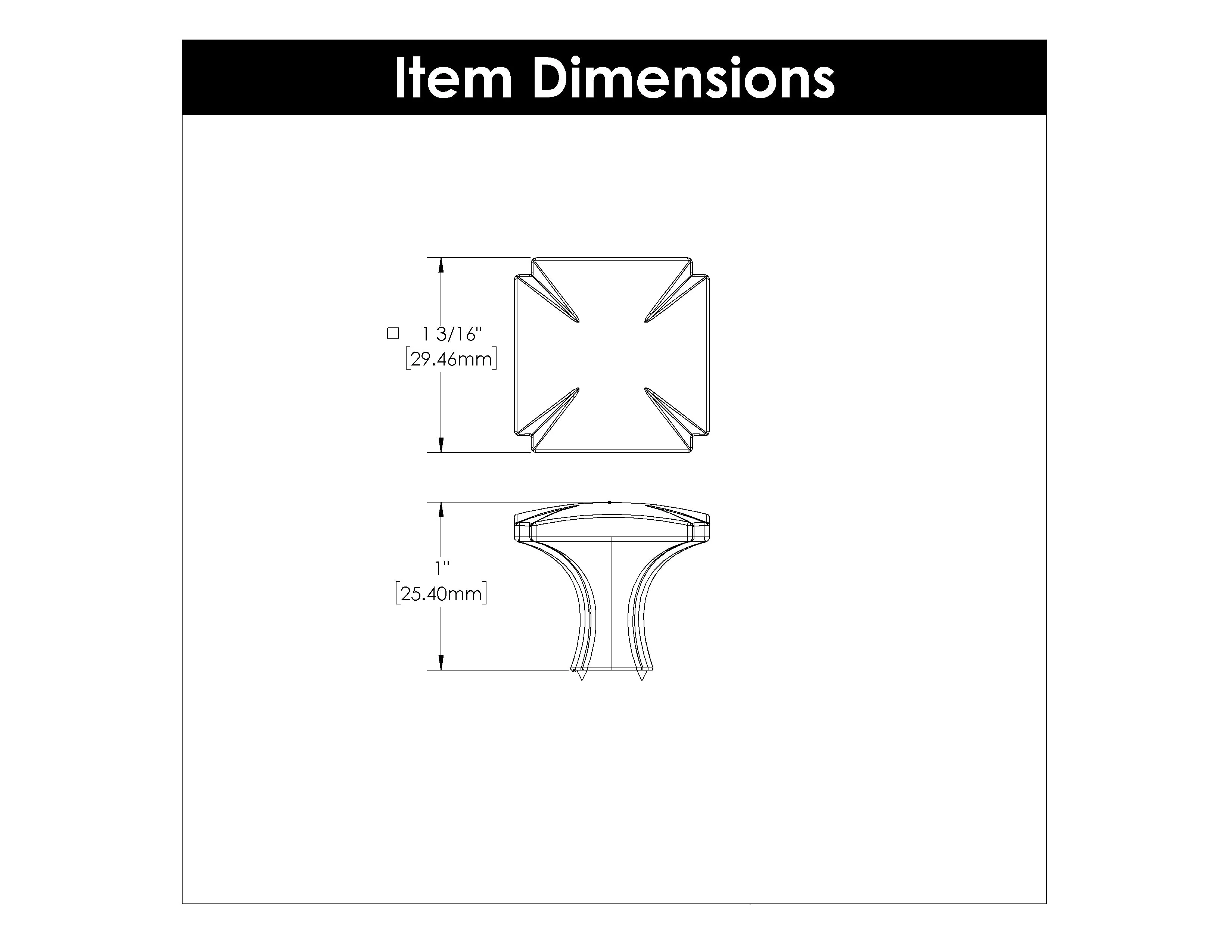 Bridges Knob 1-3/16 Inch Square Matte Black Finish - Image 3