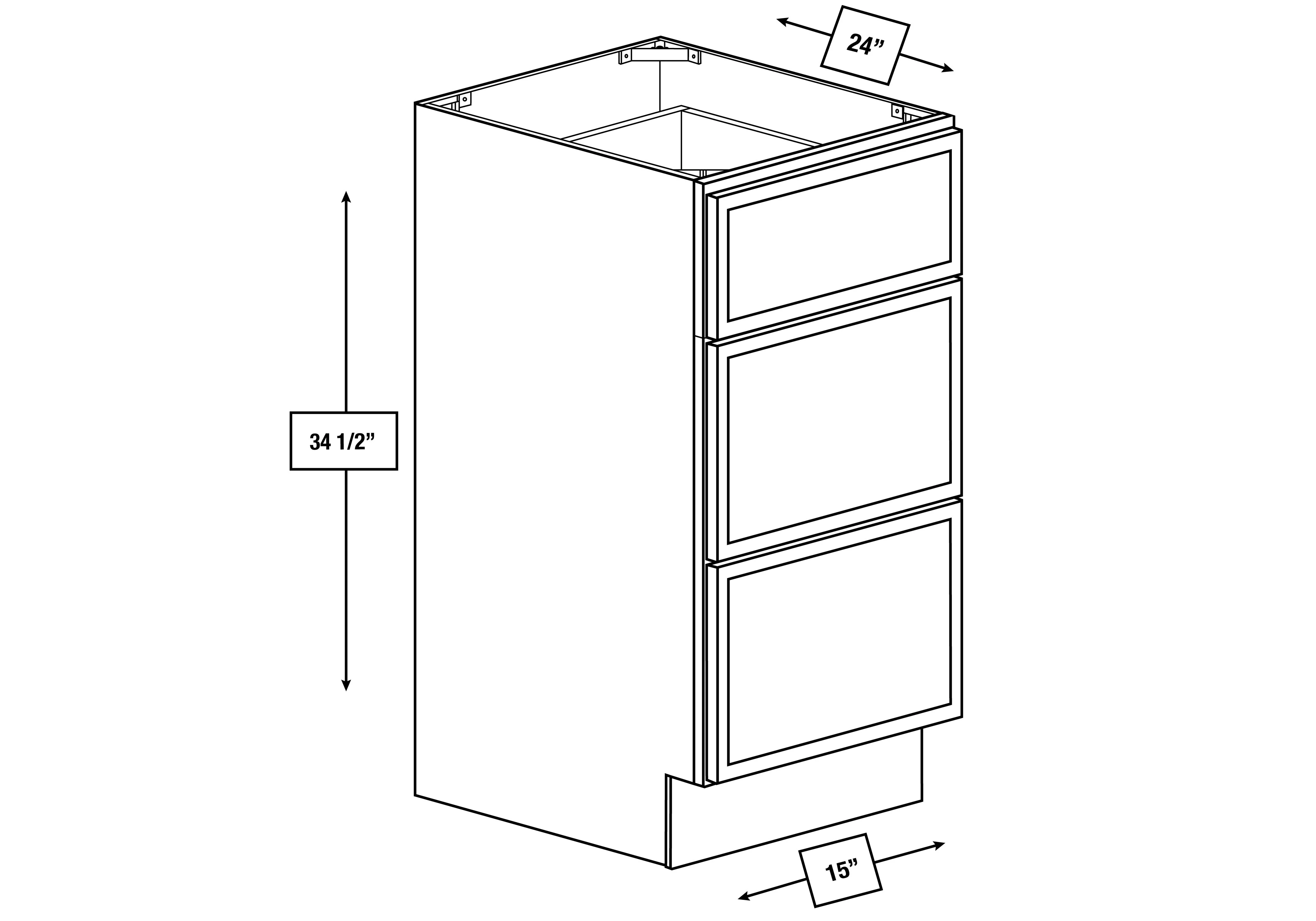 Broadway Black Slim Shaker 15 in. 3-Drawer Base Cabinet