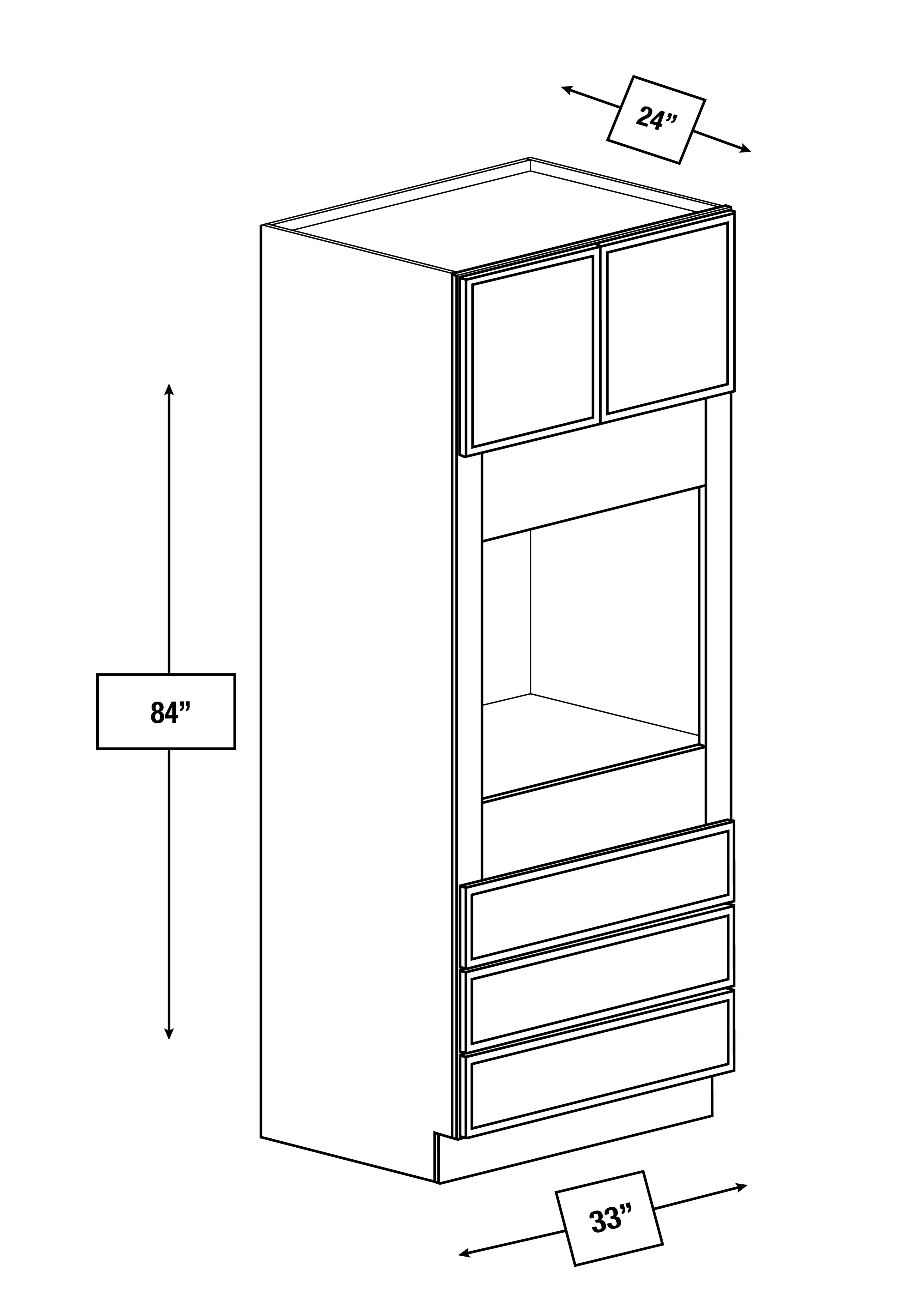 Broadway Black Slim Shaker 33 in. x 24 in. x 84 in. Double Oven Cabinet