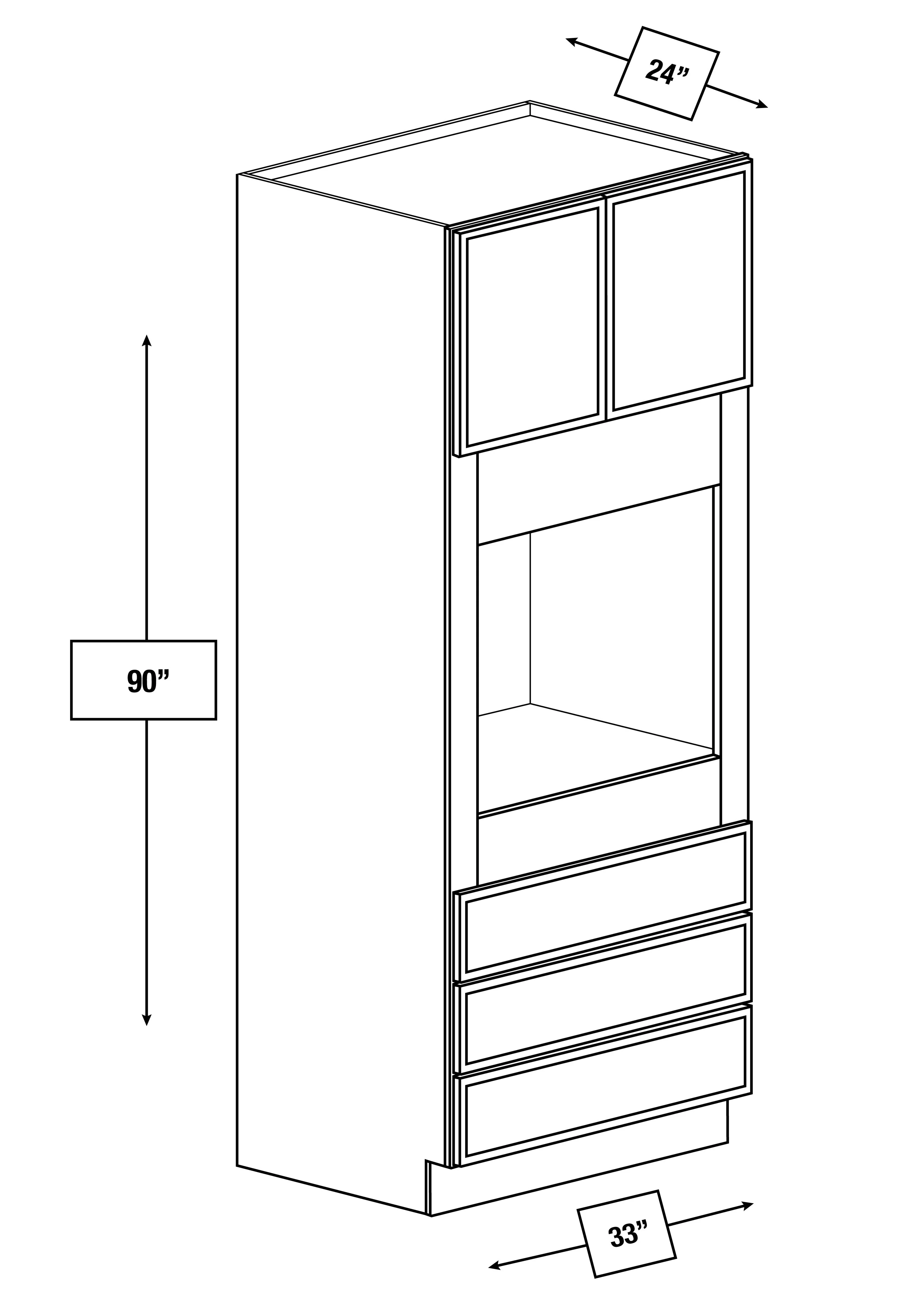 Broadway Black Slim Shaker 33 in. x 24 in. x 90 in. Double Oven Cabinet
