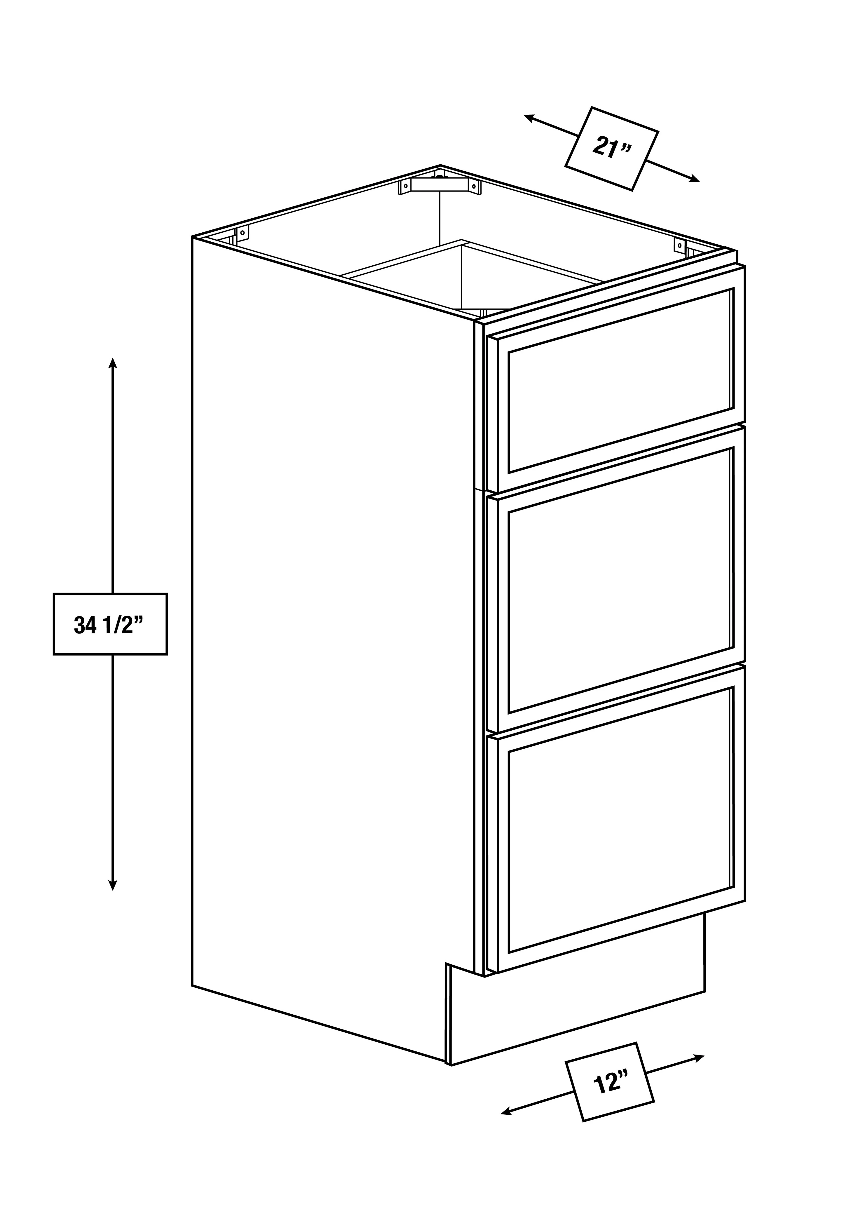 Broadway Black Slim Shaker Drawer Vanity Base Cabinet 12 in. x 21 in. x 34.5 in.
