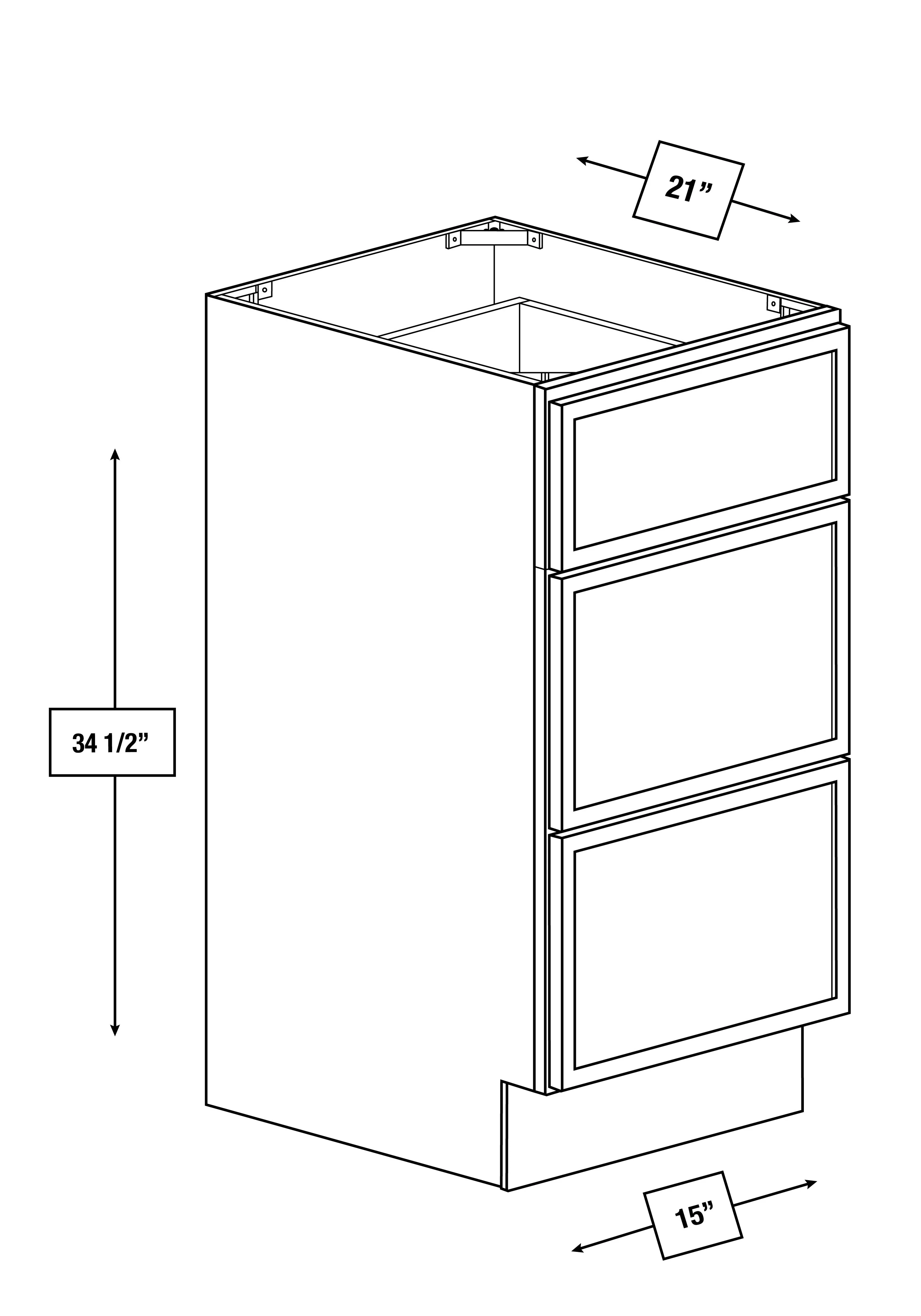 Broadway Black Slim Shaker Drawer Vanity Base Cabinet 15 in. x 21 in. x 34.5 in.